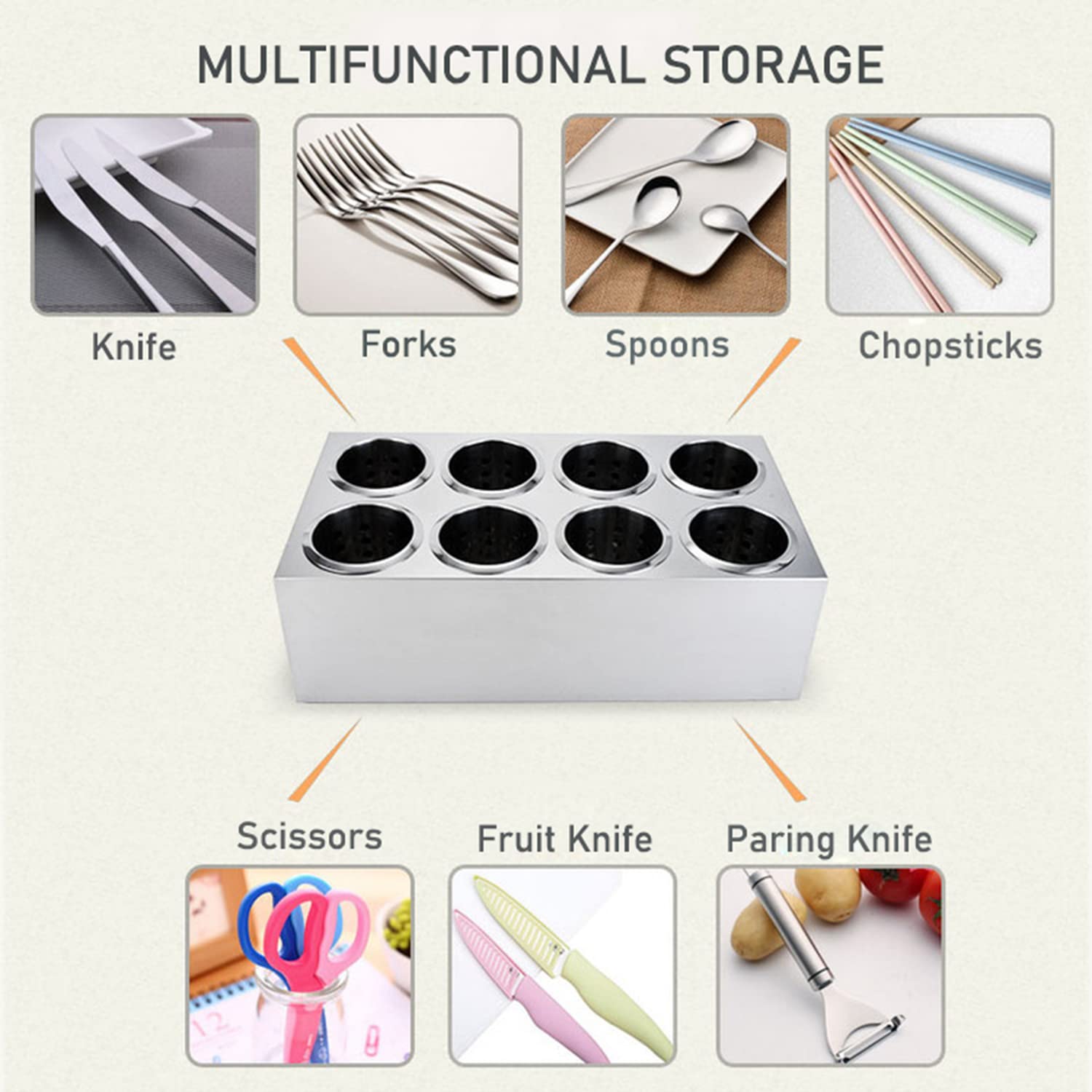 Premium Stainless Steel Utensil Holder for Kitchen Counter - 8 Cup Large Silverware Organizer for Restaurants & Home Use | Durable Metal Cutlery Caddy for Spoons, Forks & Knives | Perfect for Countertop Organization & Easy Access While Cooking