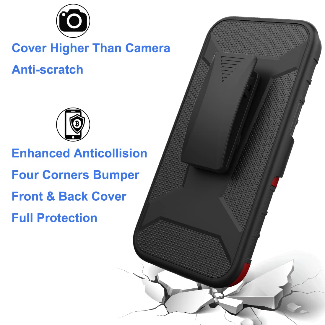 Ailiber Heavy Duty Shockproof iPhone 13 Pro Max Case with Screen Protector, Swivel Belt Clip & Kickstand - Full Body Protection for iPhone 13 Pro Max 6.7 Inch (Red) - Perfect for Outdoor Activities, Construction Work & Extreme Sports