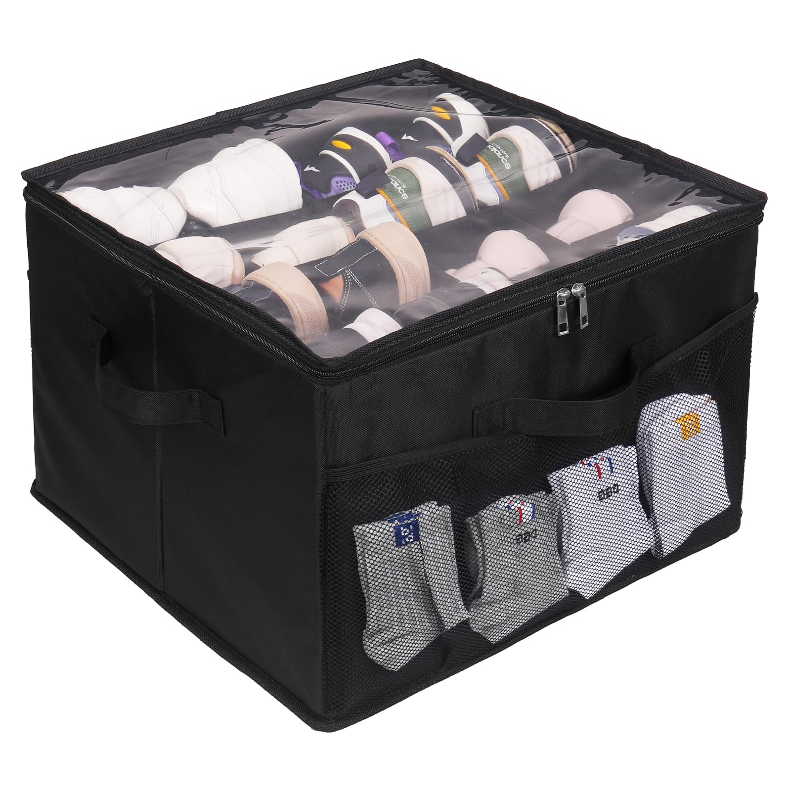 Foldable Shoe Storage Organizer with Clear Lids - Space Saving Closet Organizer for Shoes, Sneakers & Toys - Perfect for Bedroom, Garage & Entryway Organization
