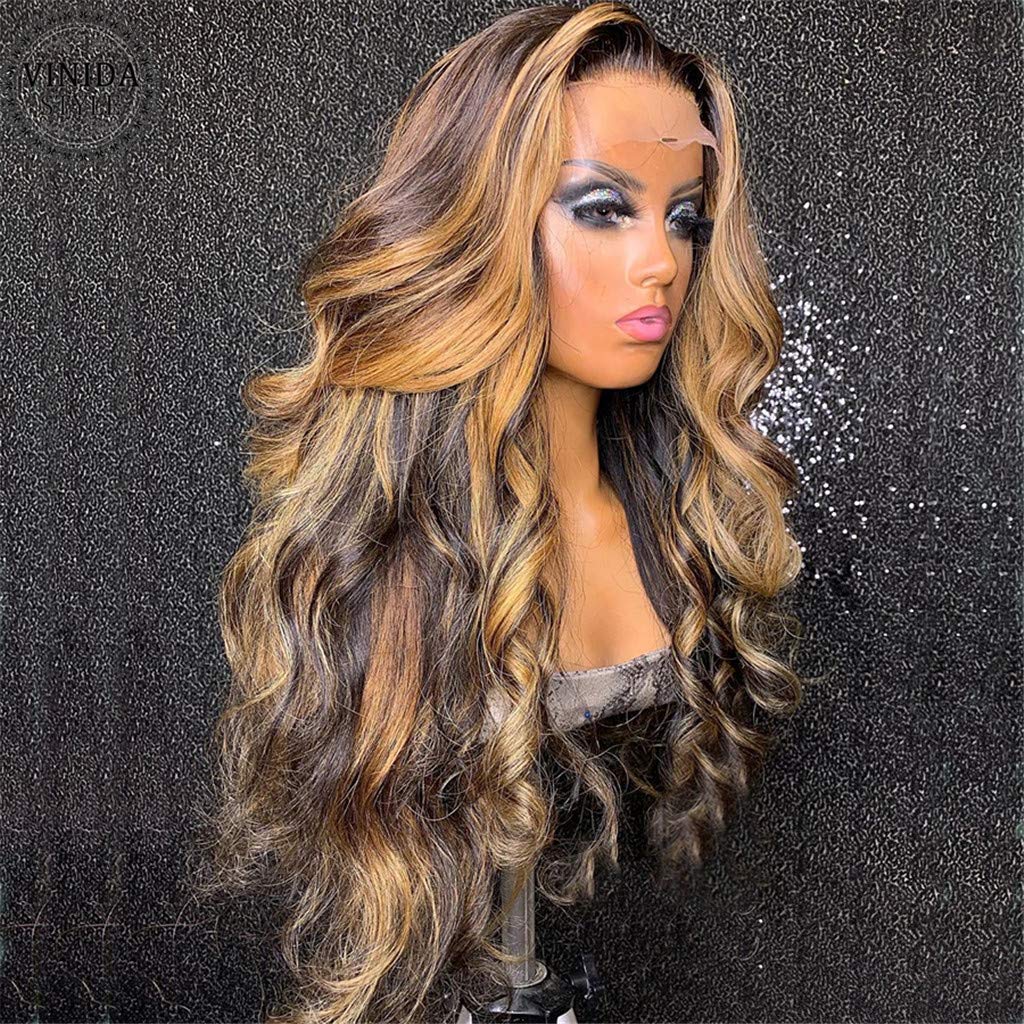 200% Density HD 13x6 Lace Front Wig Human Hair - Pre Plucked Bleached Knots Body Wave Brazilian Ombre Highlight (Color 4P27) 20Inch Invisible Lace Wig for Women - Perfect for Daily Wear, Cosplay, Parties & Special Occasions