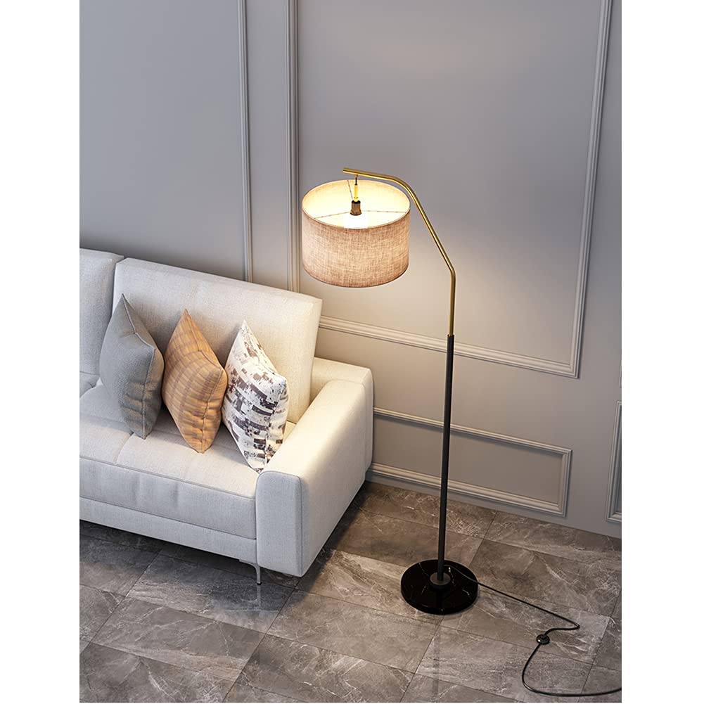 Modern LED Arc Floor Lamp with Hanging White Lampshade & Foot Switch - Tall Standing Light for Office, Bedroom, Living Room - Perfect for Reading, Corner Lighting & Home Decor