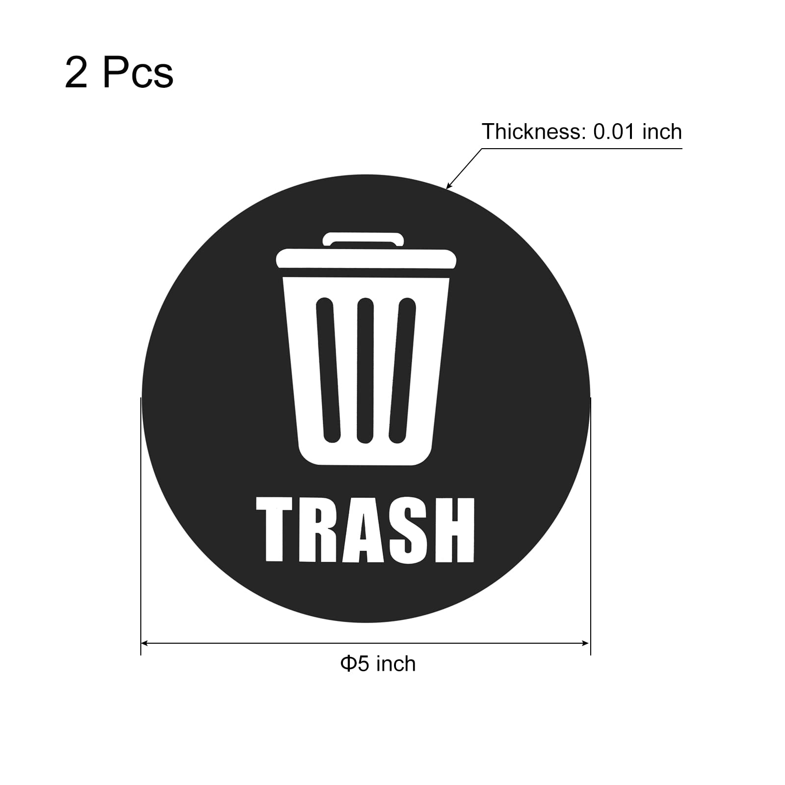 Meccanity 5 Inch Large Vinyl Trash Stickers Decals - Bin Labels for Stainless Steel & Plastic Trash Cans (Black, Pack of 2) - Perfect for Kitchen, Office & Public Spaces Waste Sorting