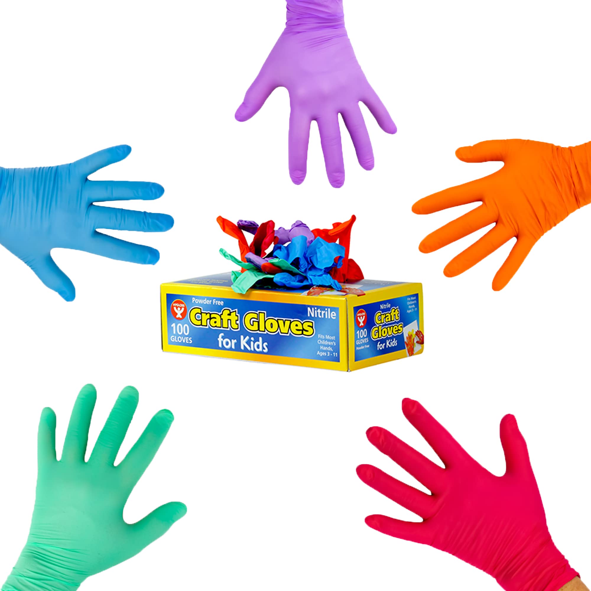 Hygloss Kids Disposable Nitrile Gloves - 1000 Pack Latex-Free, 5 Assorted Colors, Small Size (10x100) for Arts & Crafts, Cleaning, Baking, Gardening | Perfect for Classroom Activities, Food Prep & Child Safety