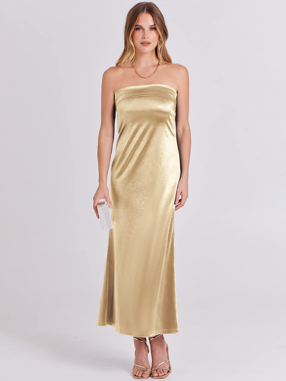 ANRABESS Women's 2024 Summer Strapless Satin Maxi Dress - Elegant Backless Bodycon Cocktail Dress for Wedding Guest, Formal Events & Special Occasions