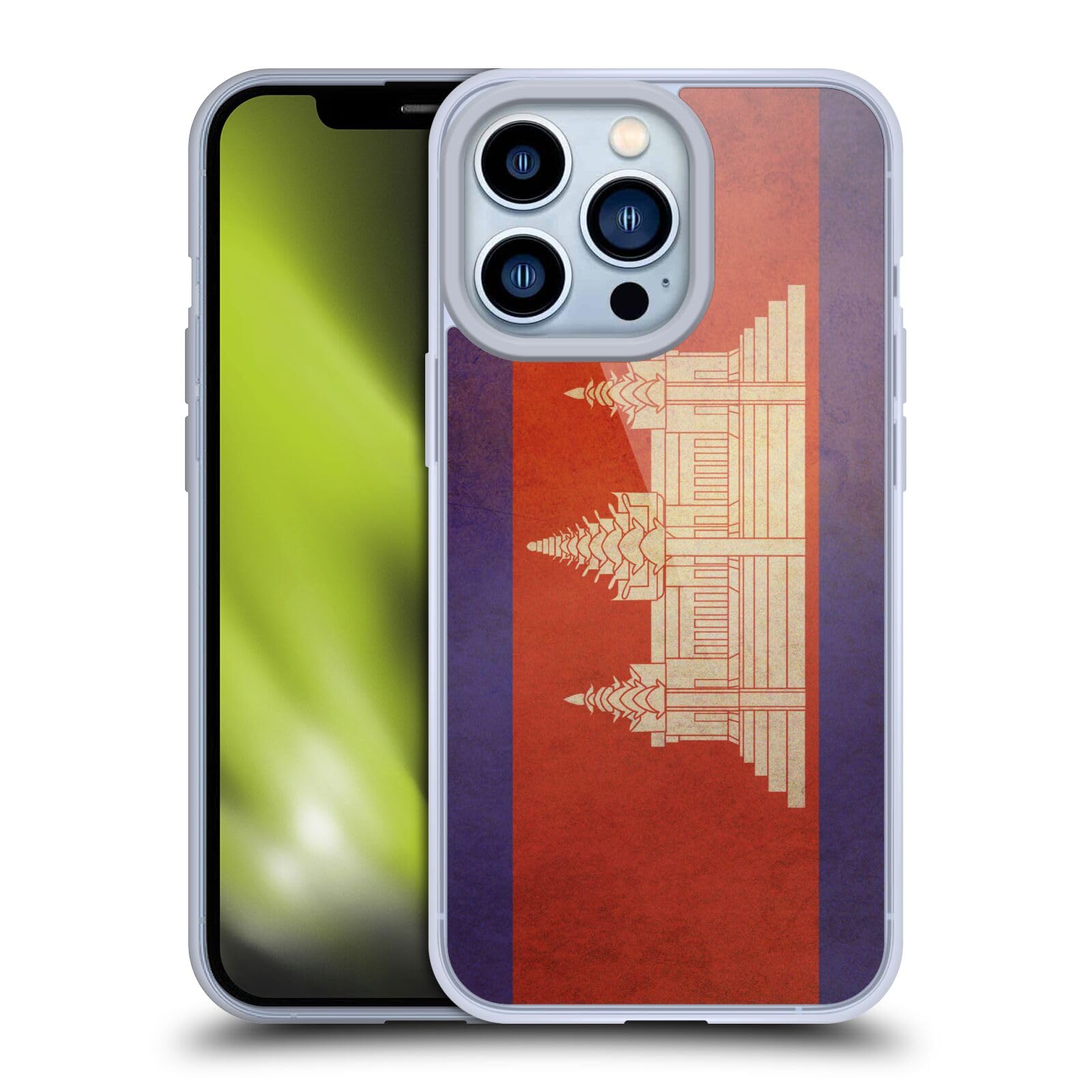 Vintage Cambodia Cambodian Flag Soft Gel Phone Case - Compatible with Apple iPhone 13 Pro - Durable Protective Cover with Unique Design for Travel Enthusiasts & Cultural Pride