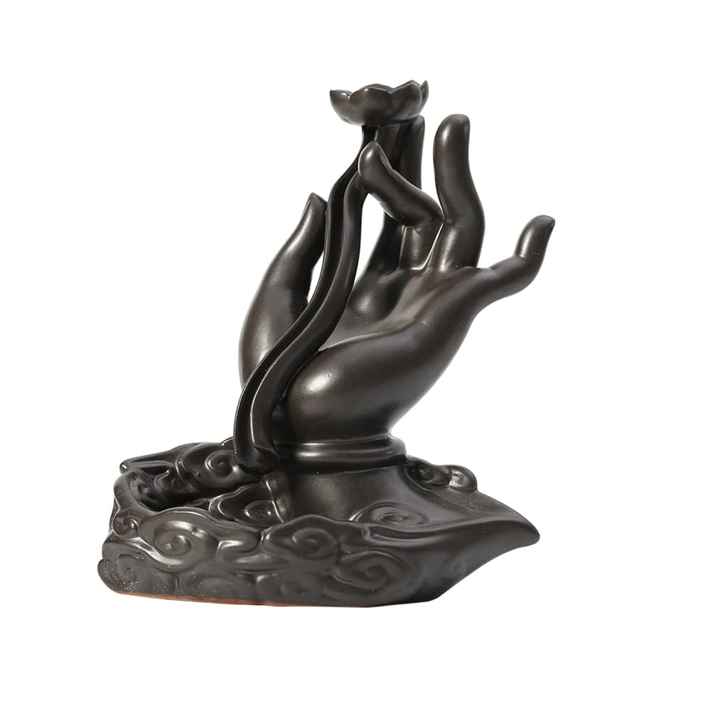 Ceramic Backflow Incense Burner - Buddha Hand Waterfall Incense Holder with Lotus Design for Aromatherapy, Meditation, Yoga, and Home Decor | Perfect for Office, Teahouse, and Relaxation Spaces