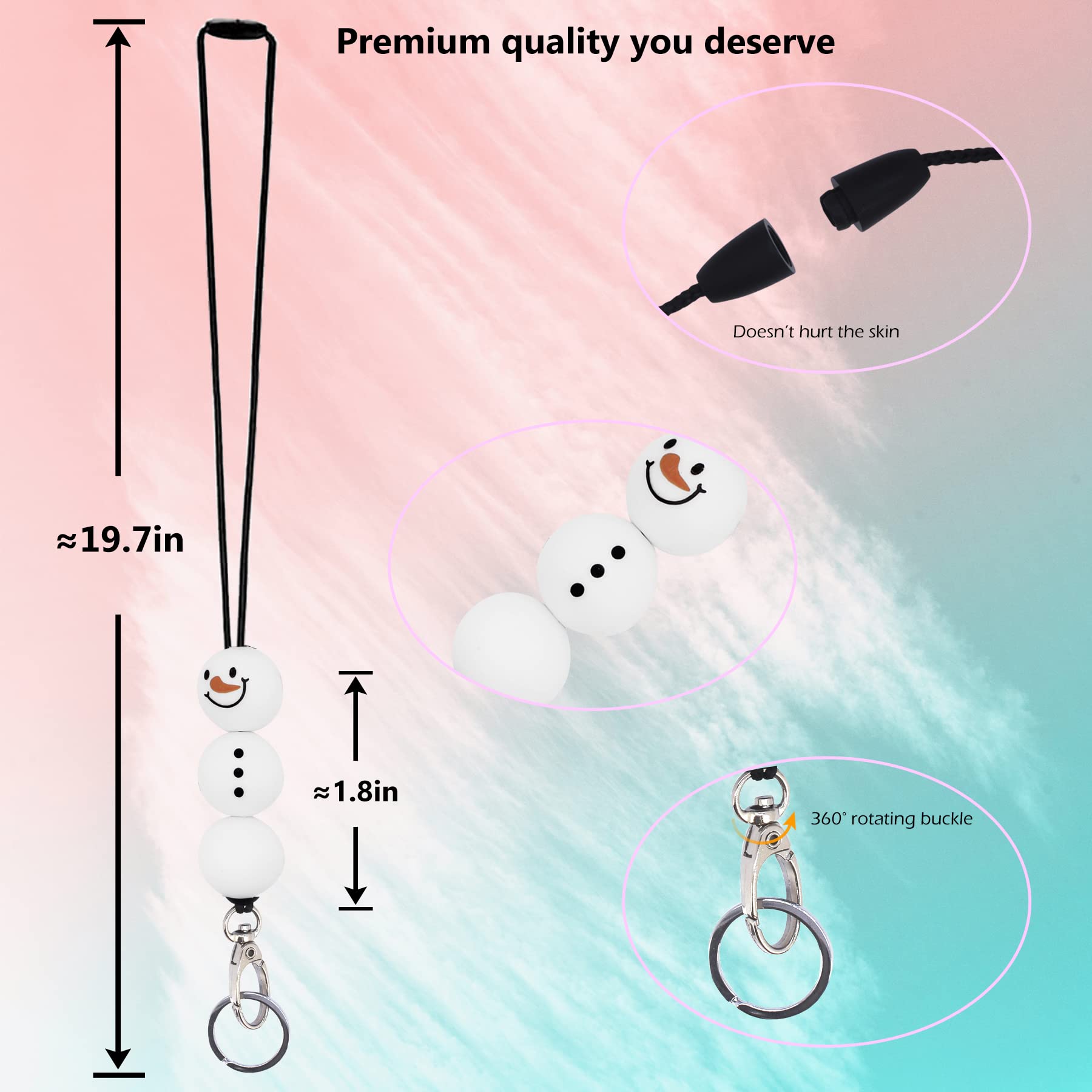 BIHRTC Teacher Lanyard with ID Badge Clip & Keychain - Durable Silicone Bead Neck Strap for School & Cruise