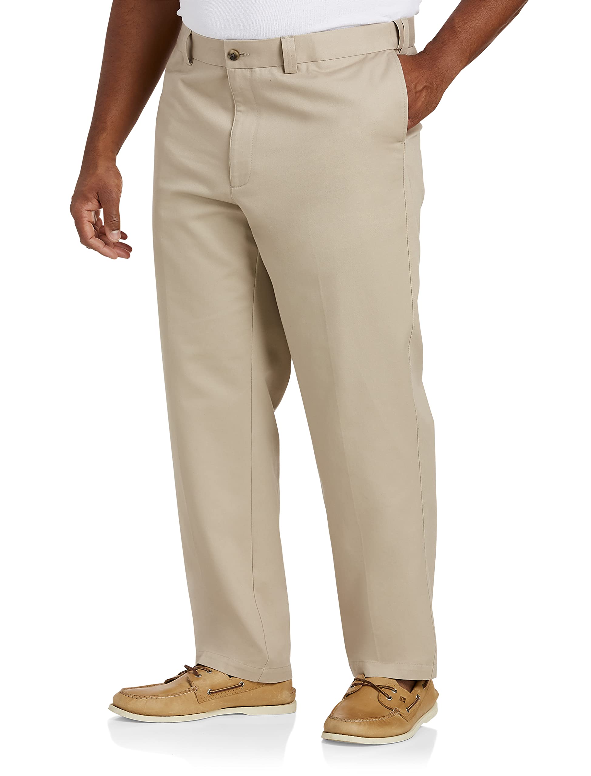 DXL Big and Tall Essentials Flat-Front Twill Pants for Men - Comfortable Stretch Dress Chinos for Office & Casual Wear