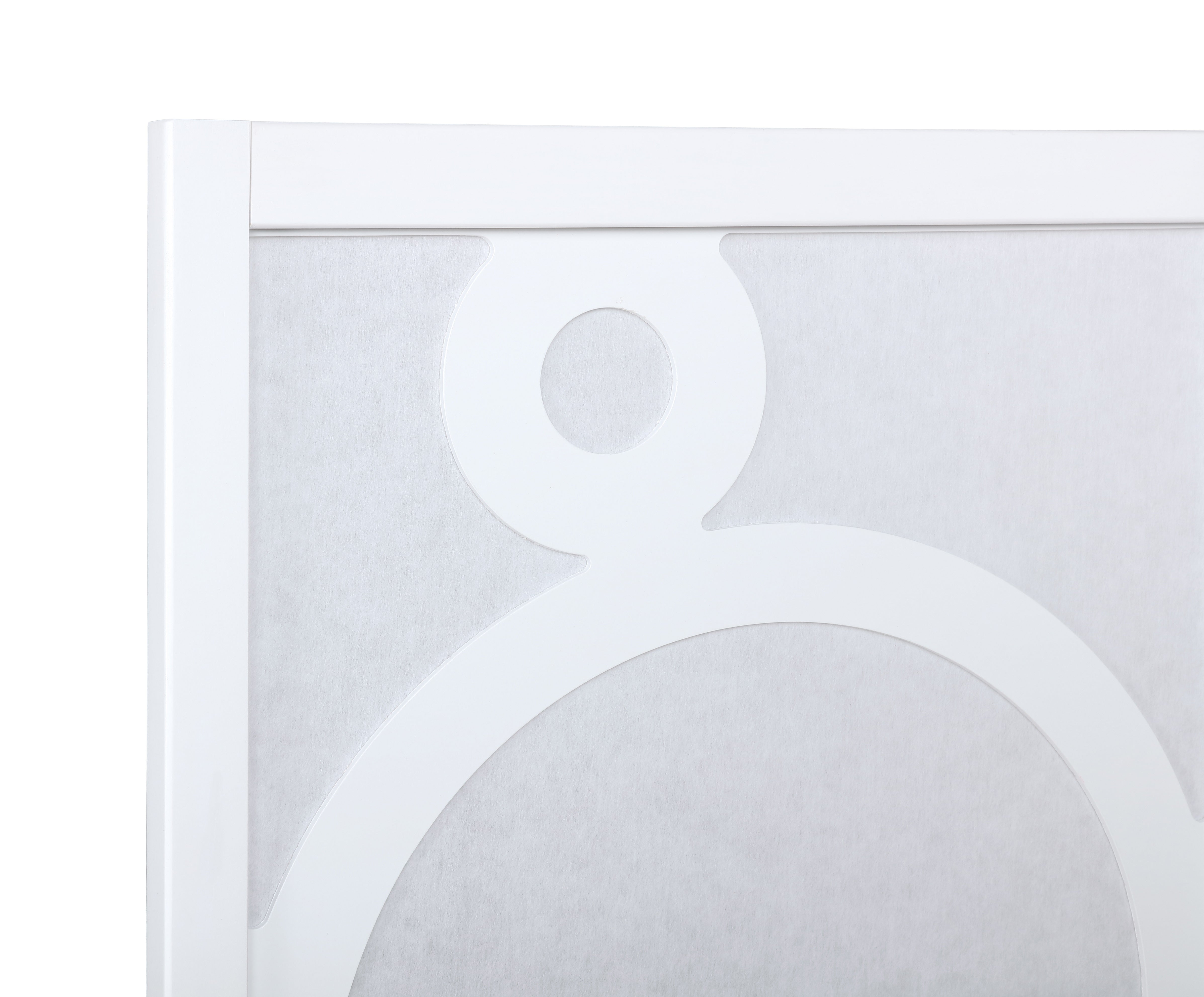 Roundhill Furniture Arvada 4-Panel Wood Room Divider with Circle Pattern - White Wooden Screen for Home, Office & Studio Privacy