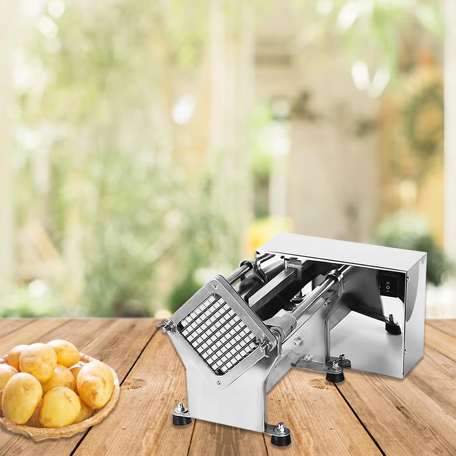 Commercial Electric French Fry Cutter - Stainless Steel Automatic Potato Chip Slicer with 3 Blades (6mm, 9mm, 13mm) for Restaurants & Home Kitchens - Perfect for Fast Food Prep, Snack Making & Meal Preparation
