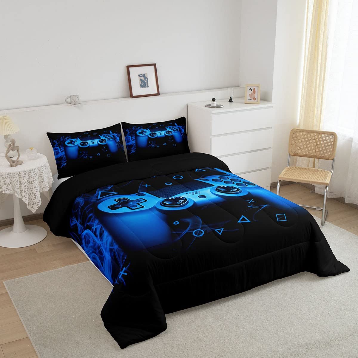 Feelyou Queen Size Gamer Comforter Set - 3 Piece Gaming Bedding for Boys, Kids & Teens - Soft Microfiber Video Game Themed Bedroom Decor - Perfect for Gaming Rooms, Sleepovers & Teen Bedrooms