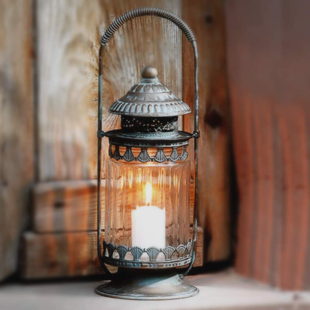 Vintage Iron & Glass Tea Light Candle Holder - Portable Lantern for Home Decor, Wedding, Party & Outdoor Ambiance Lighting