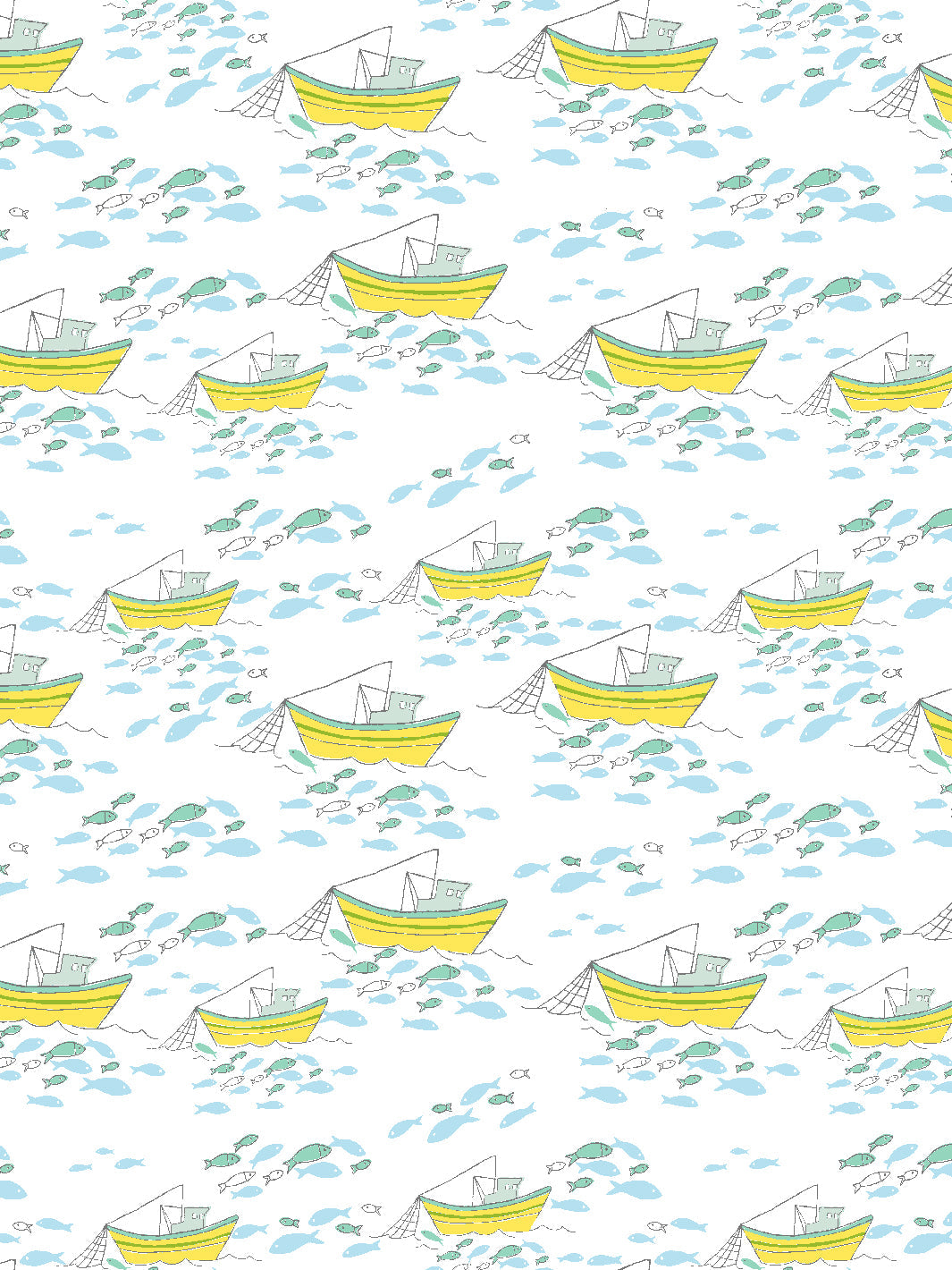 Premium White Fishing Boats Wallpaper by Tea Collection – Perfect for Coastal, Nautical & Beach-Themed Home Decor