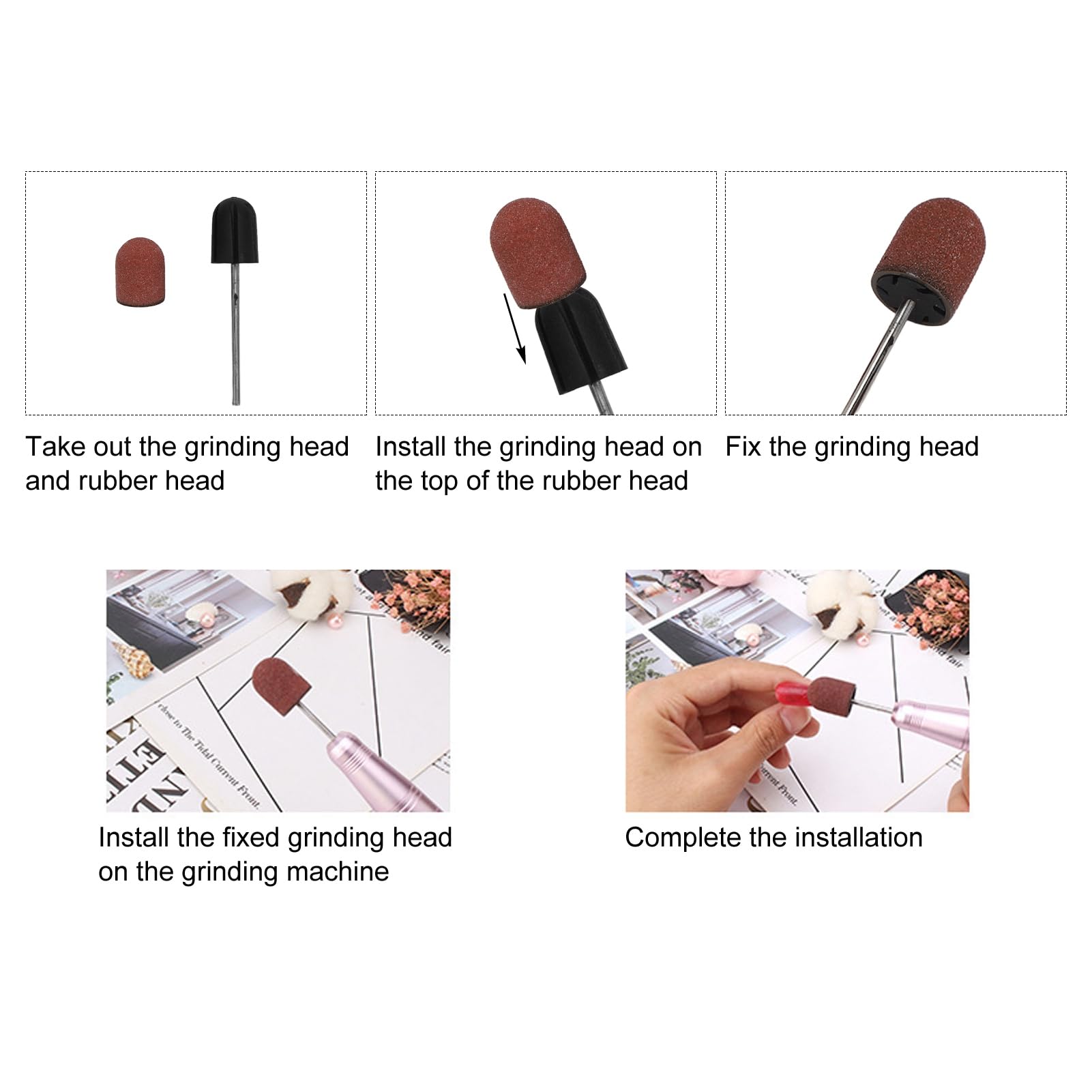 50pcs 120# Grit Nail Art Sanding Bands Set with Shaft - Professional Manicure Polishing & Grinding Bands for Nail Drill Machine | Perfect for Salon, Home Nail Care & DIY Nail Art Designs