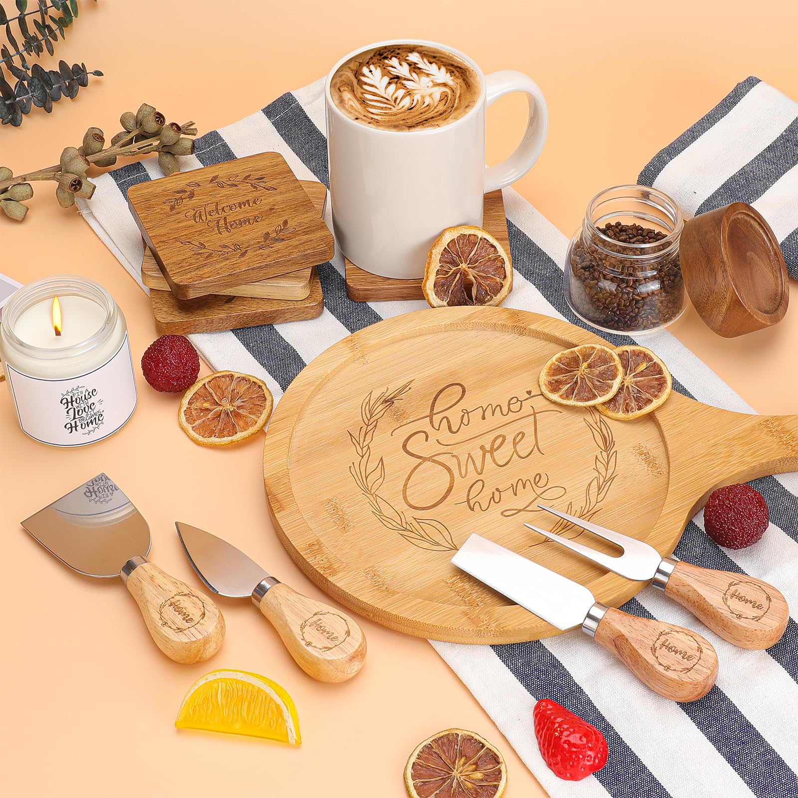 Housewarming Gift Basket Set for New Homeowners - Thoughtful Closing Gifts for Couples & Realtors - Includes 'Home Sweet Home' Coasters - Perfect for Housewarming Parties & New Home Celebrations