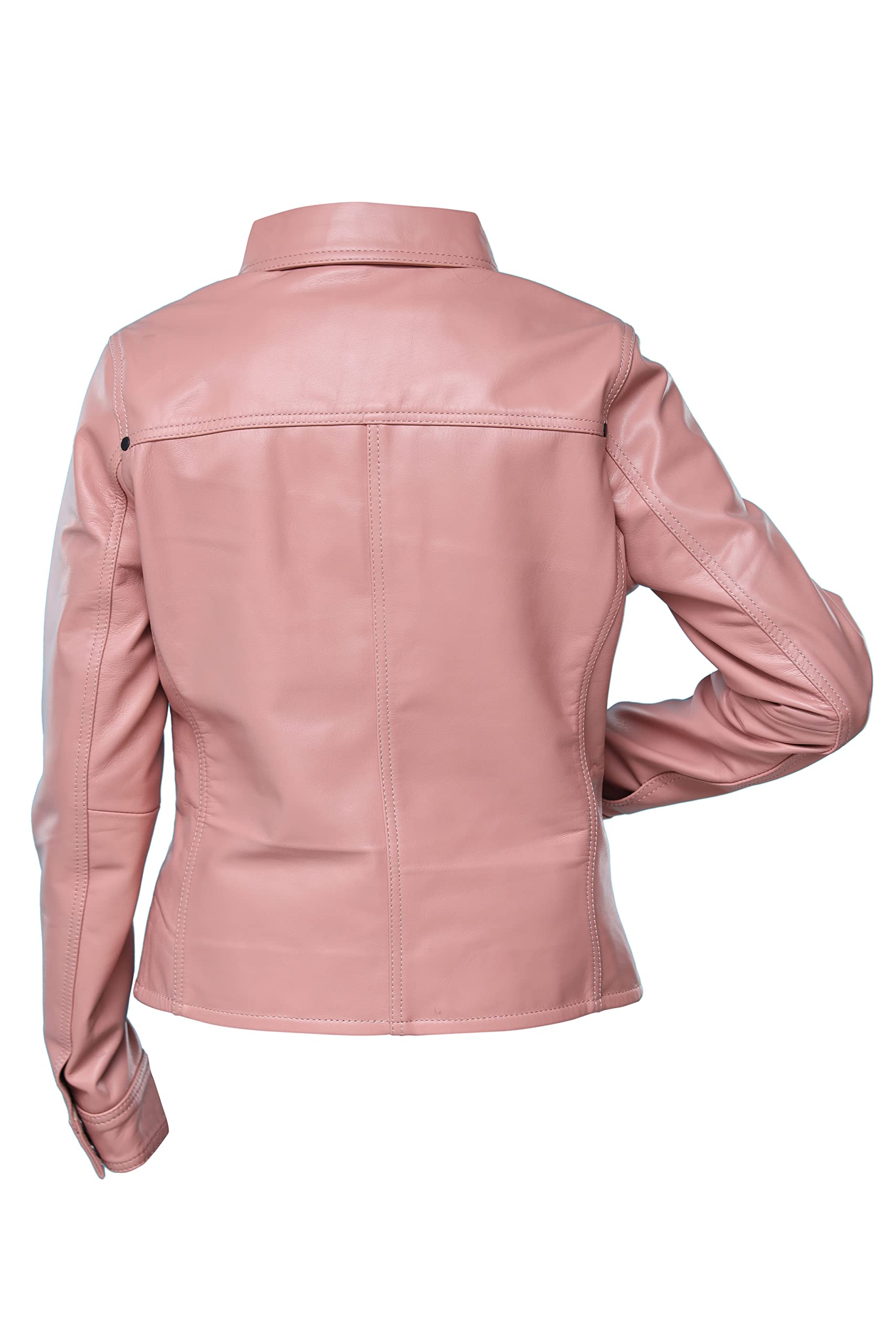 Jild Women's Button Front Lambskin Leather Jacket Shacket - Long Sleeve Casual Shirt Jacket with Bust Pocket | Perfect for Fall Layering, Date Nights & Office Wear