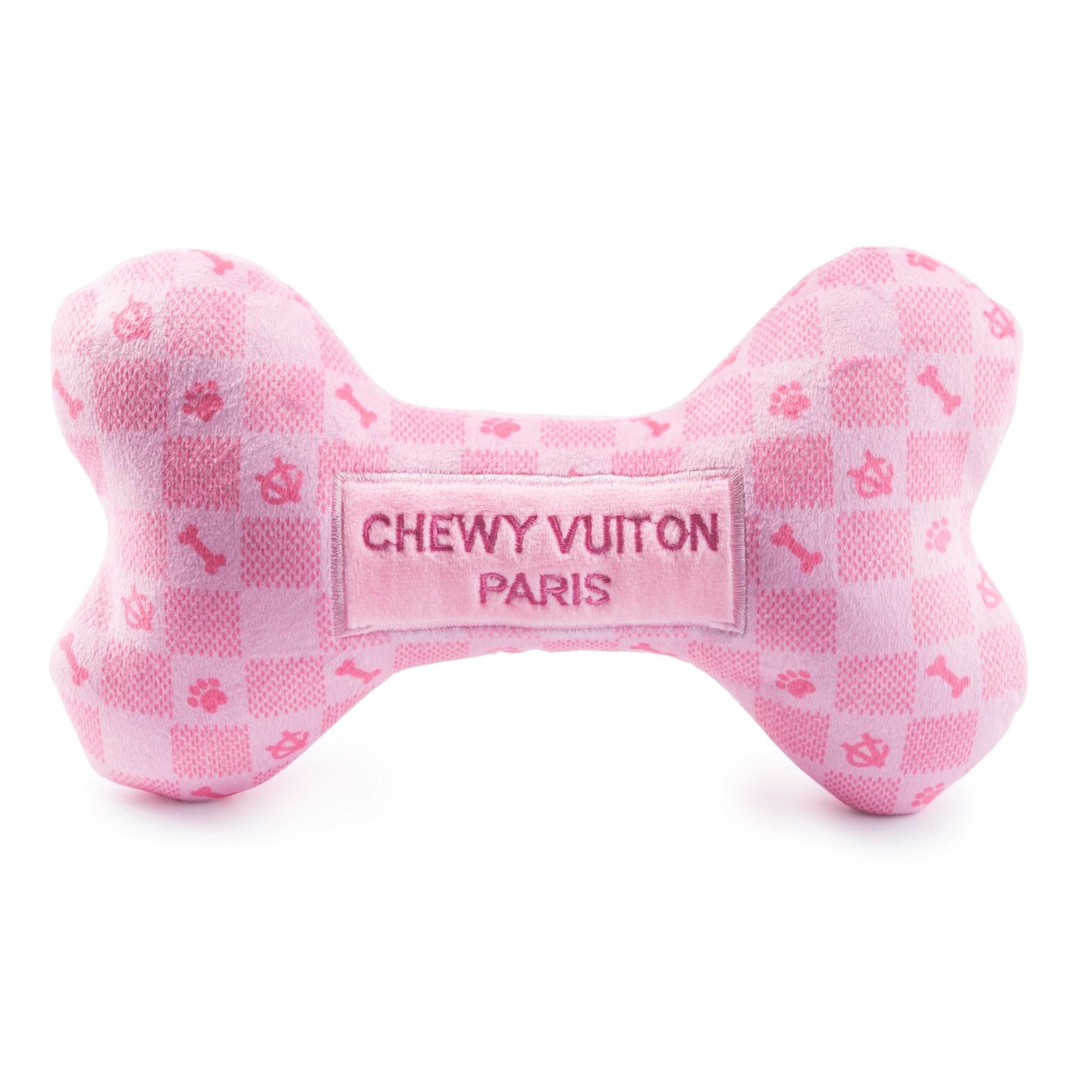 LV Style Pink Checkered Chew-Resistant Dog Toy for Small & Large Breeds - Durable Pet Chew Bone for Aggressive Chewers, Puppy Teething Relief & Playtime Fun