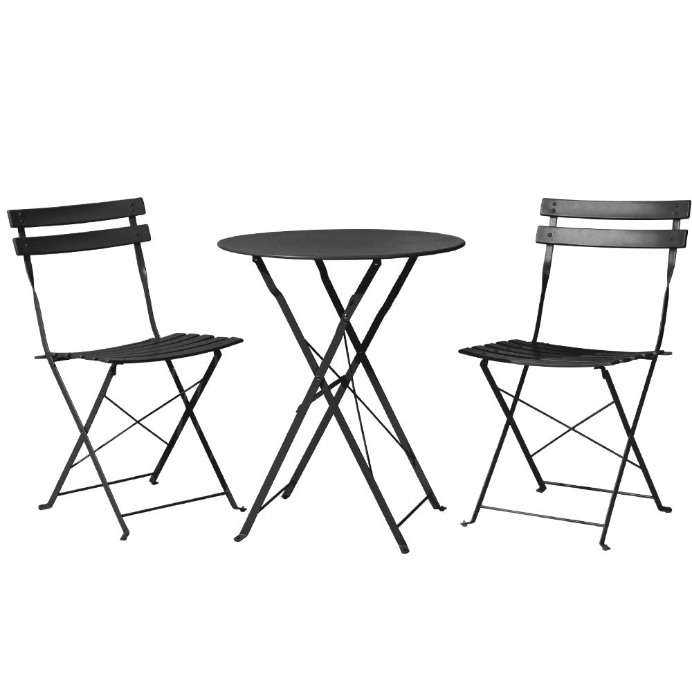 Gradeon 3-Piece Outdoor Bistro Set - Steel Patio Table and Chairs for Garden, Balcony or Backyard - Weather-Resistant Black Metal Furniture for Dining & Relaxing