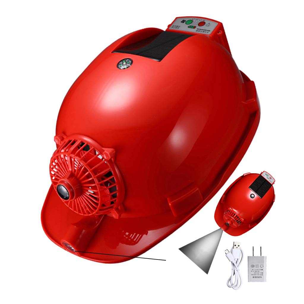 WANGFENG USB Solar Fan Hard Hat with 80mm Four Gale Pages, 6000mAh Battery & Phone Charging (5V/1A) - Illuminated Safety Helmet for Construction Workers, Outdoor Labor & Emergency Scenarios