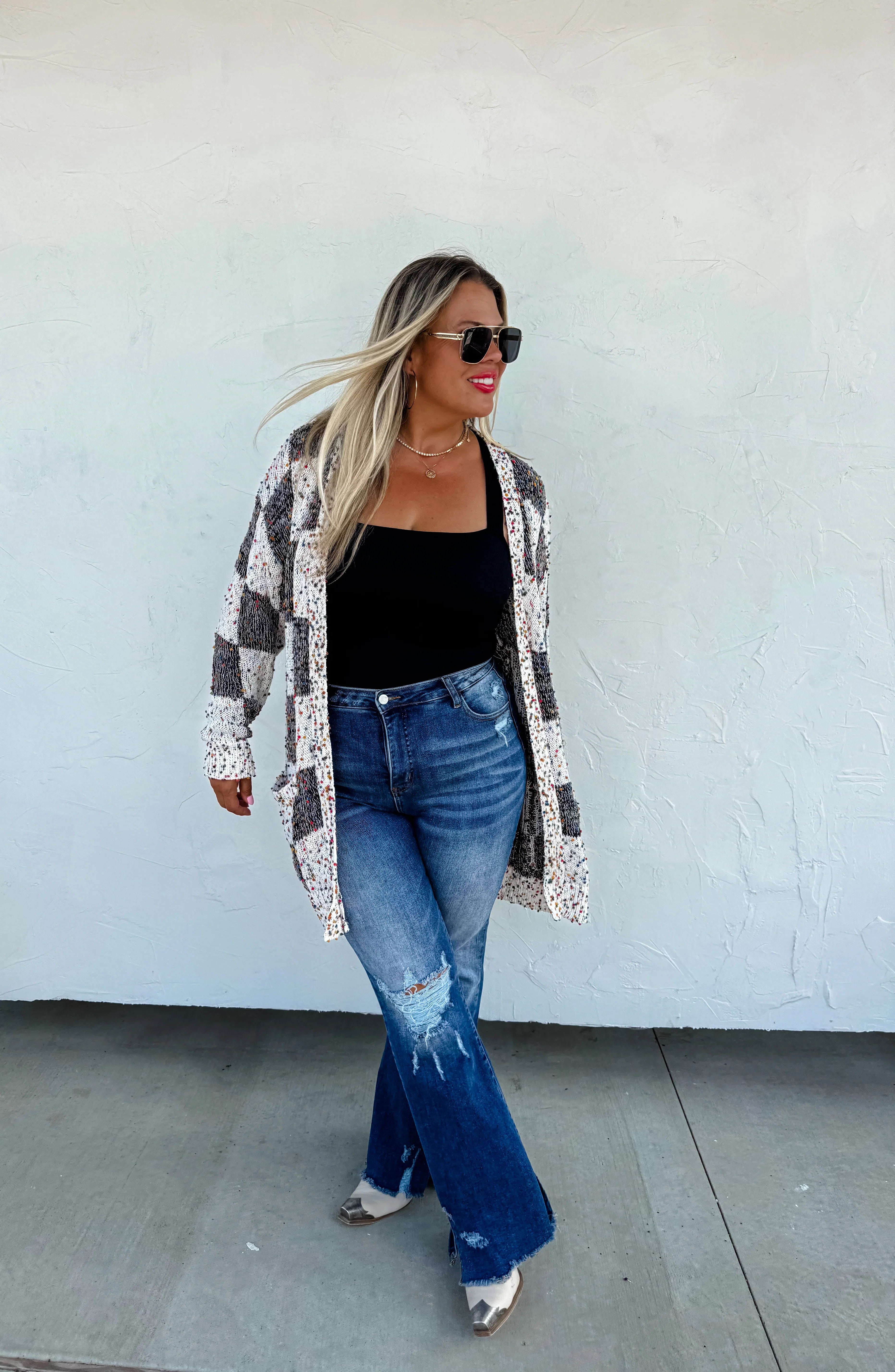PREORDER: Stylish Checkered Miley Dot Cardigan for Women - 4 Trendy Colors | Perfect for Casual Outfits, Office Wear & Cozy Evenings