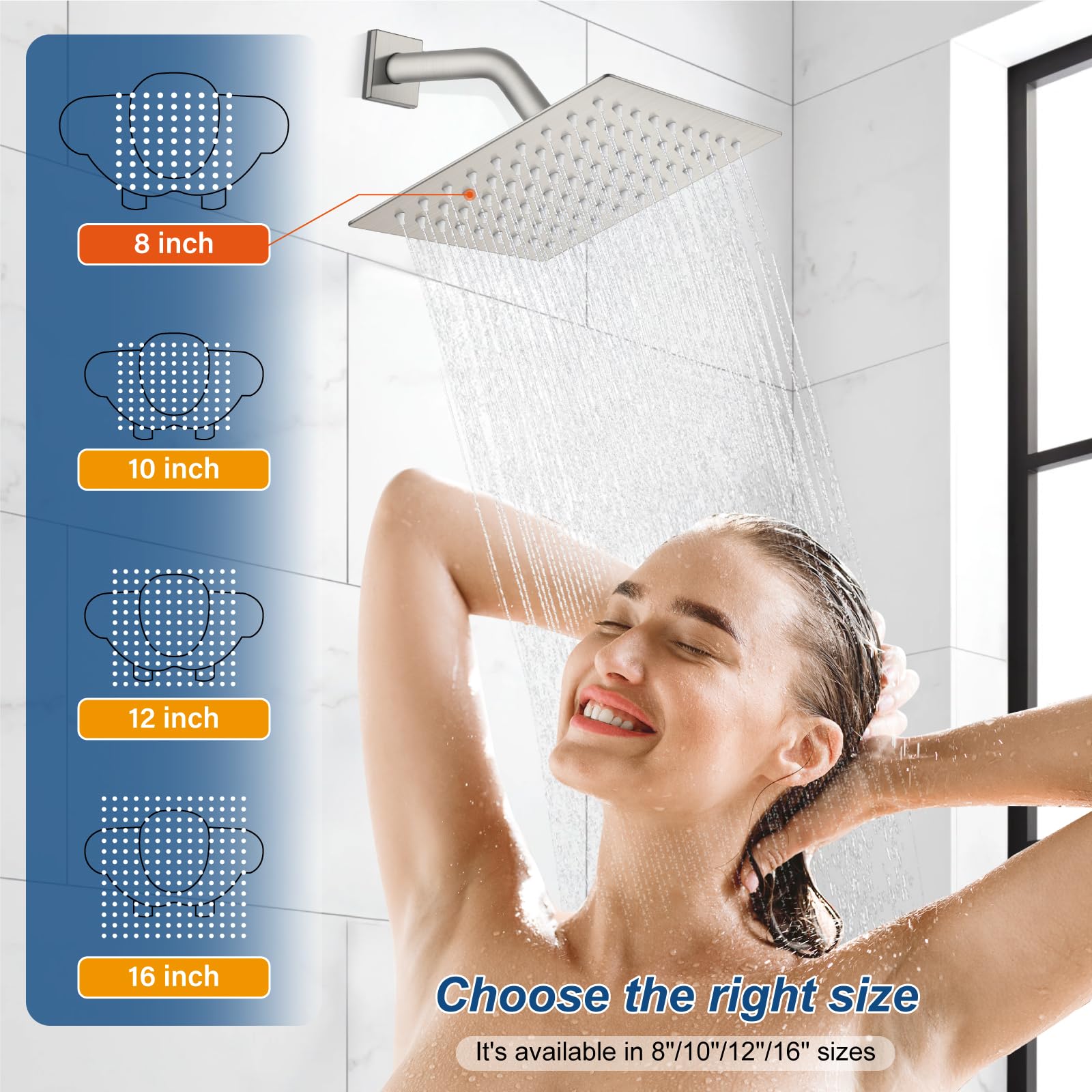 Midanya 8 Inch Square Rainfall Shower System - Brushed Nickel Wall Mount Shower Faucet Set with Hand Sprayer, Rough-in Valve & Trim Kit - Luxury Bathroom Mixer Combo for Spa-Like Experience
