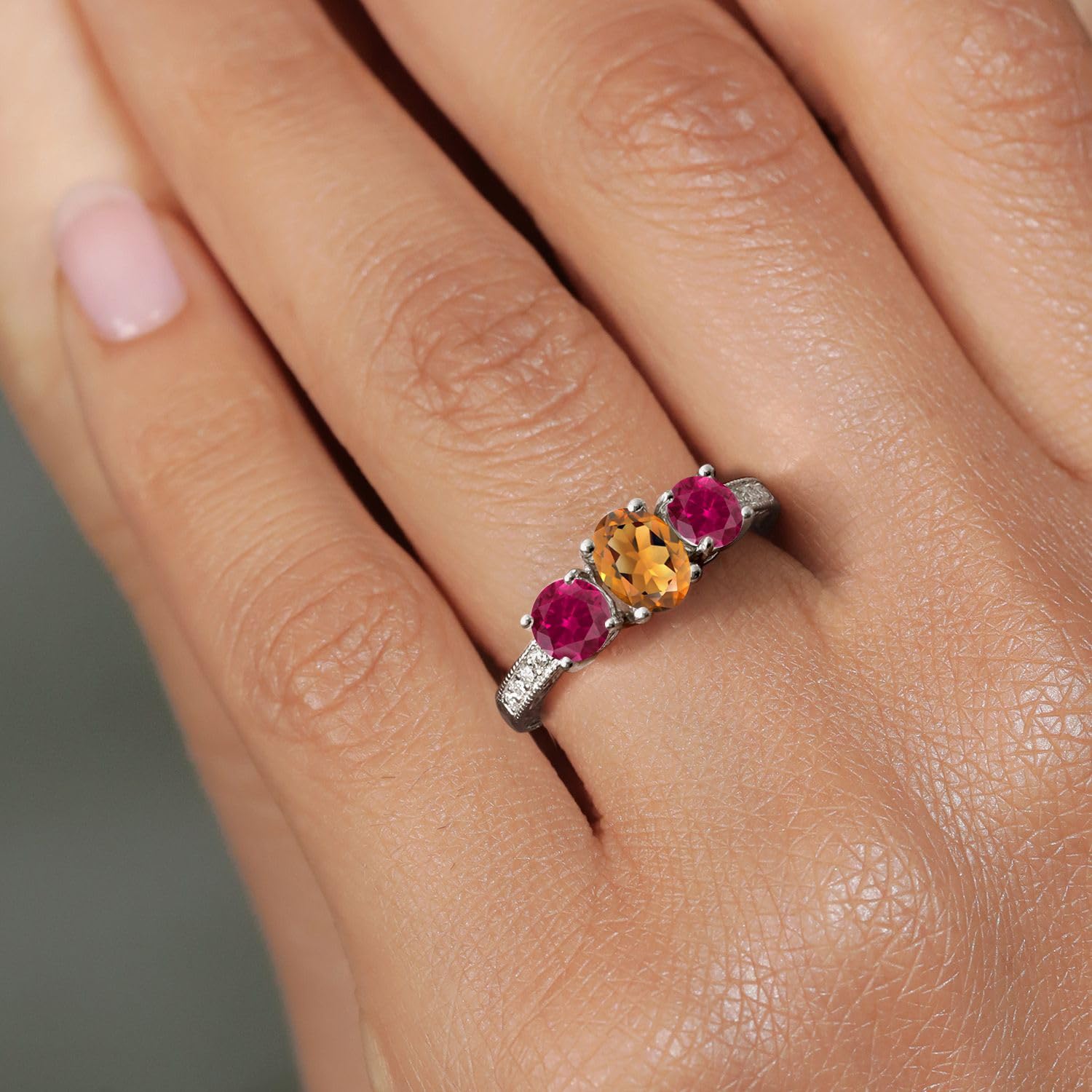 2.02 Ct Oval Orange Red Madeira Citrine & Created Ruby 925 Sterling Silver Ring for Women | Elegant Gemstone Jewelry for Engagement, Anniversary & Special Occasions