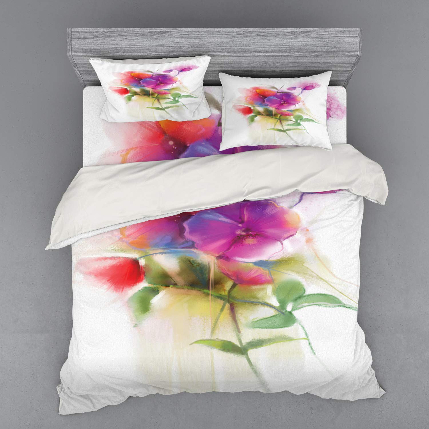 Ambesonne Floral Duvet Cover Set - Blooming Orchid Spring Bouquet Design, 4-Piece King Size Bedding Set with Shams & Fitted Sheet, Romantic Wedding Theme, Multicolor | Perfect for Master Bedroom, Guest Room & Spring Home Decor