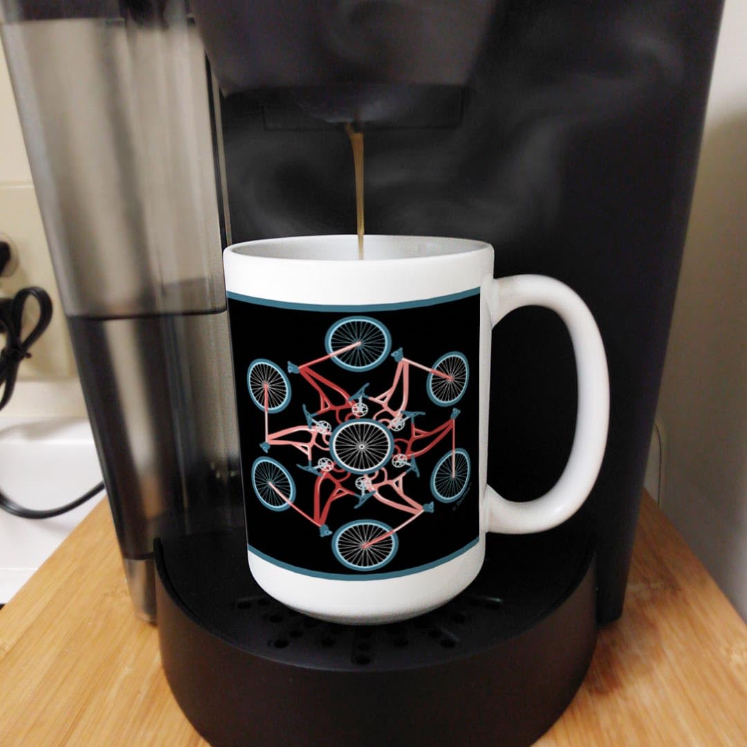 15oz Cool Kaleidoscope Bike Coffee Mug - Ceramic MTB Mug with Handle for Bicycle Lovers - Perfect Cycling Gift for Riders, Commuters & Outdoor Enthusiasts
