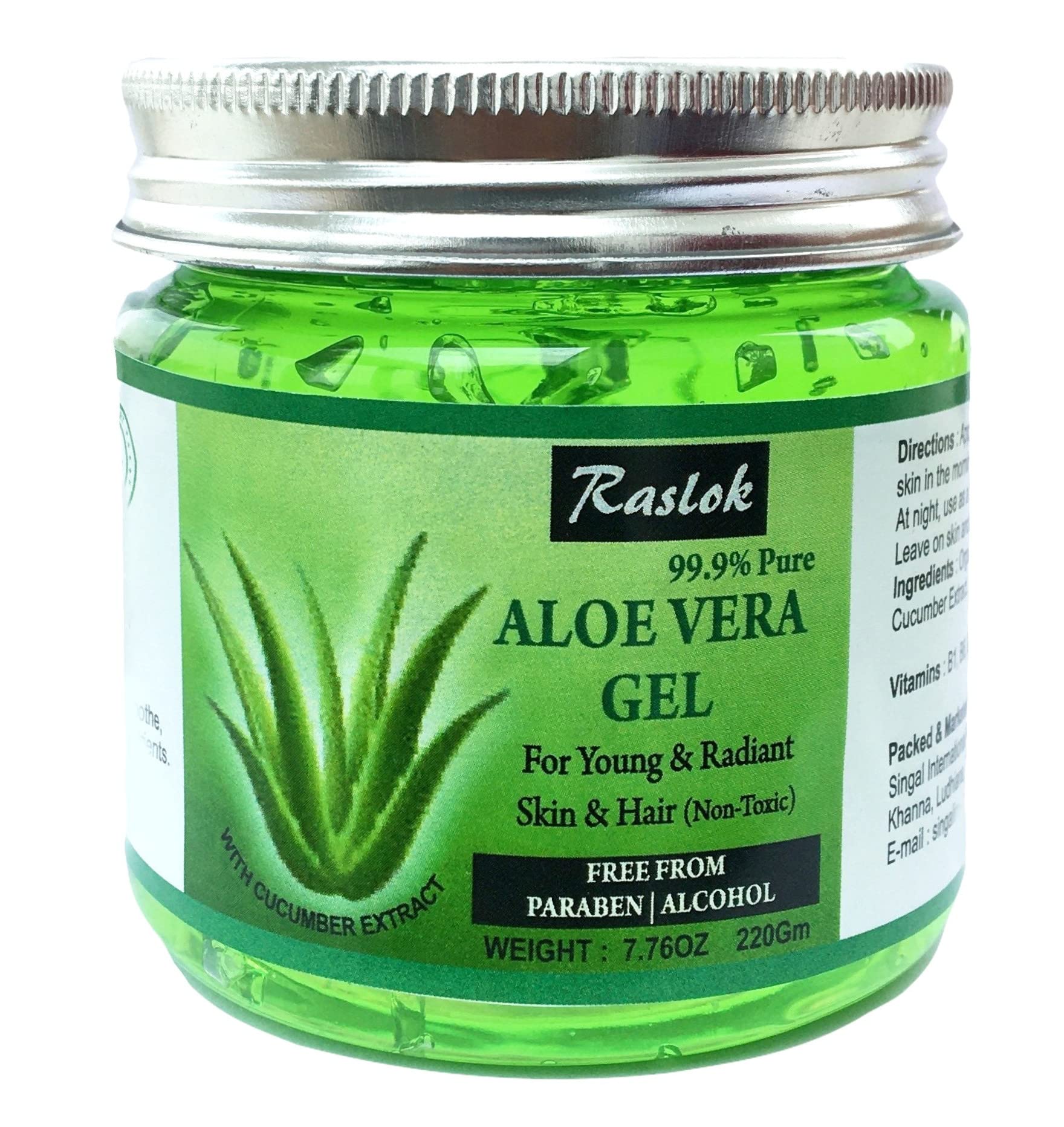 Pure Organic Aloe Vera Gel for Face & Hair - Natural Moisturizer with Cucumber Extract (7.76 OZ) | Hydrating Skin Care, Sunburn Relief & Hair Conditioning