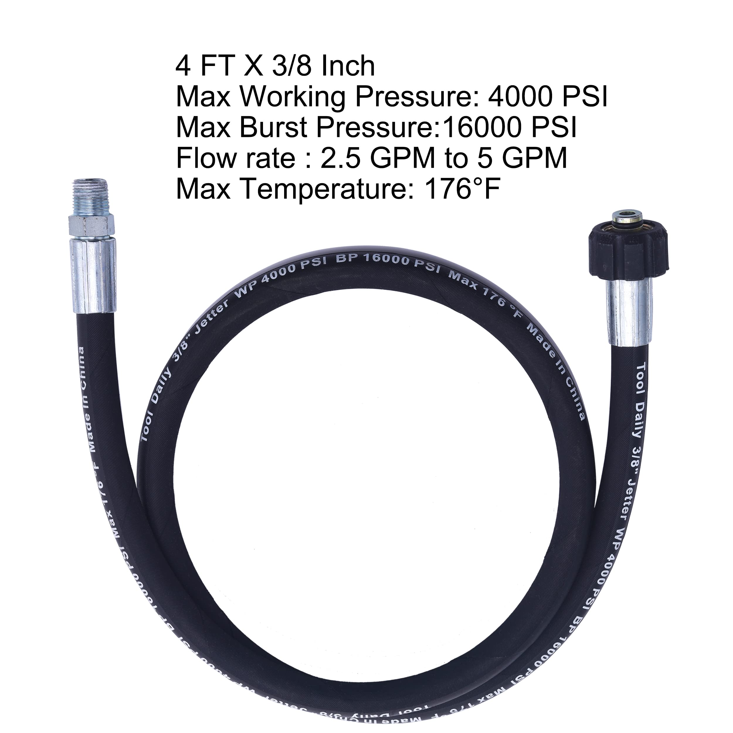 Heavy Duty Pressure Washer Hose Reel with Swivel - 50ft Commercial Grade Whip Hose for Power Washers - Perfect for Car Washing, Deck Cleaning & Home Exterior Maintenance