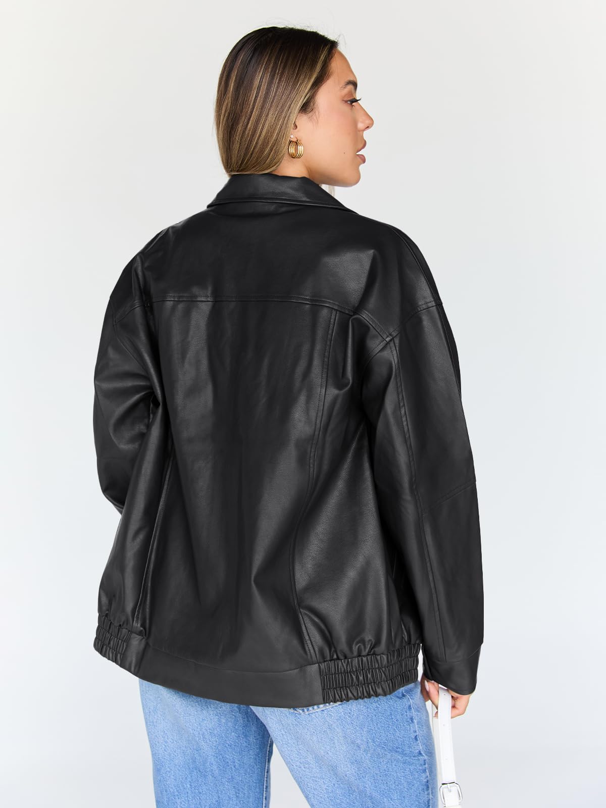 Trendy Queen Women's Faux Leather Motorcycle Jacket - Oversized Plus Size Biker Coat for Fall Fashion 2024 | Stylish Outerwear for Casual Wear, Night Out & Street Style