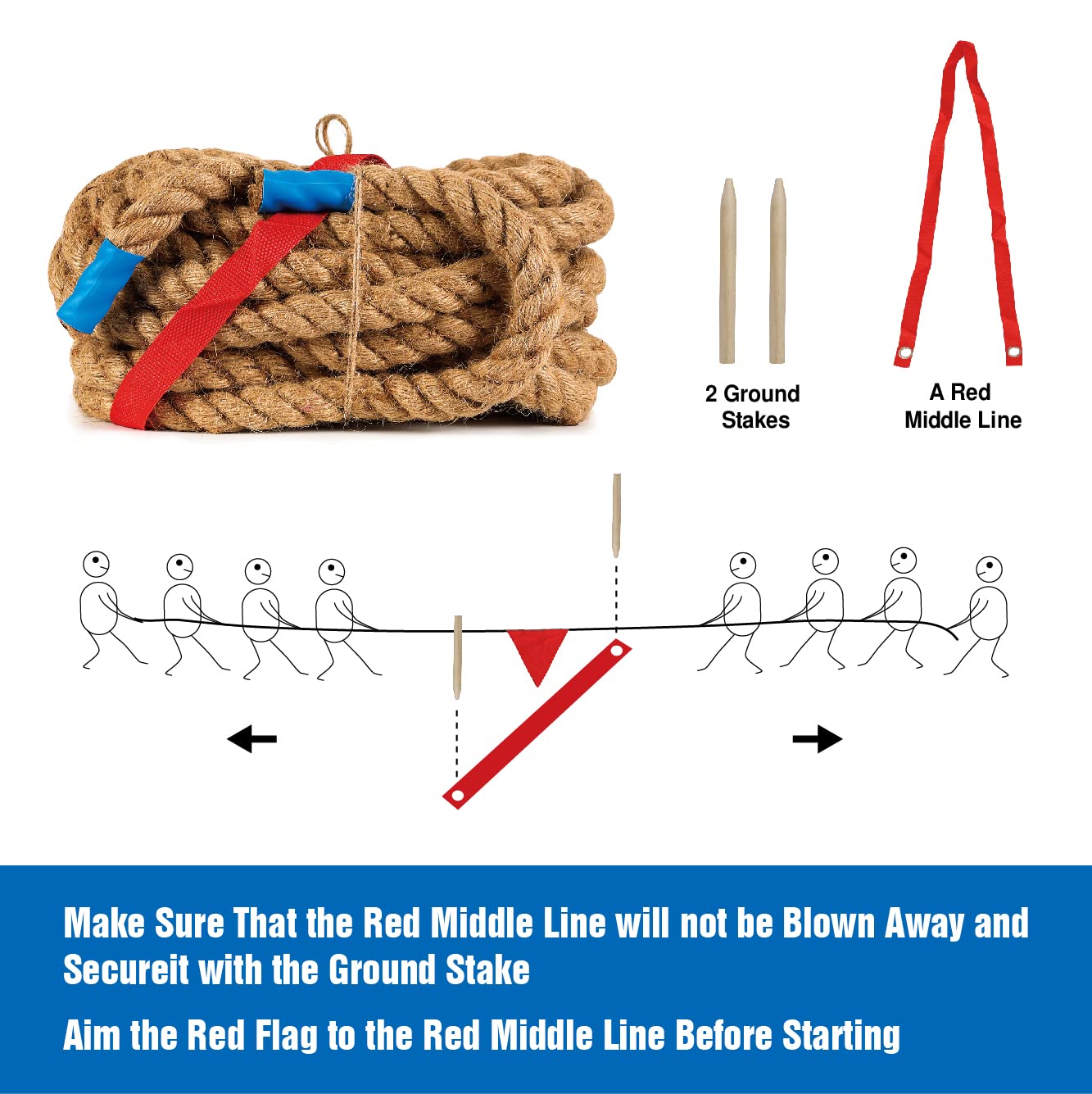 Gothink 50 FT Tug of War Rope Set for Kids - Soft Natural Jute Fiber Rope with Red Flag for Field Day, Birthday Party, Holiday Celebration, Camping, Backyard Outdoor Games & Team Building Activities - Perfect for School Events, Family Gatherings and Sports Competitions