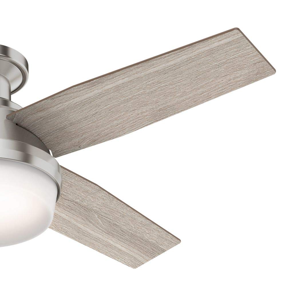 Hunter Fan 44 Inch Brushed Nickel Low Profile Ceiling Fan with Light Kit & Remote Control - Energy Efficient Indoor Cooling for Bedroom, Living Room, Dining Room, Kitchen, Office (Renewed) - Perfect for Home, Apartment and Commercial Spaces