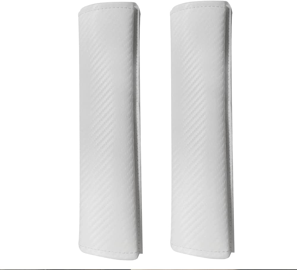 Yajomi Custom Car Seat Belt Pads - Carbon Fiber Shoulder Pad Cushion Cover (2 Pack, White) | Comfortable & Durable Strap Protector for Long Drives & Daily Commute