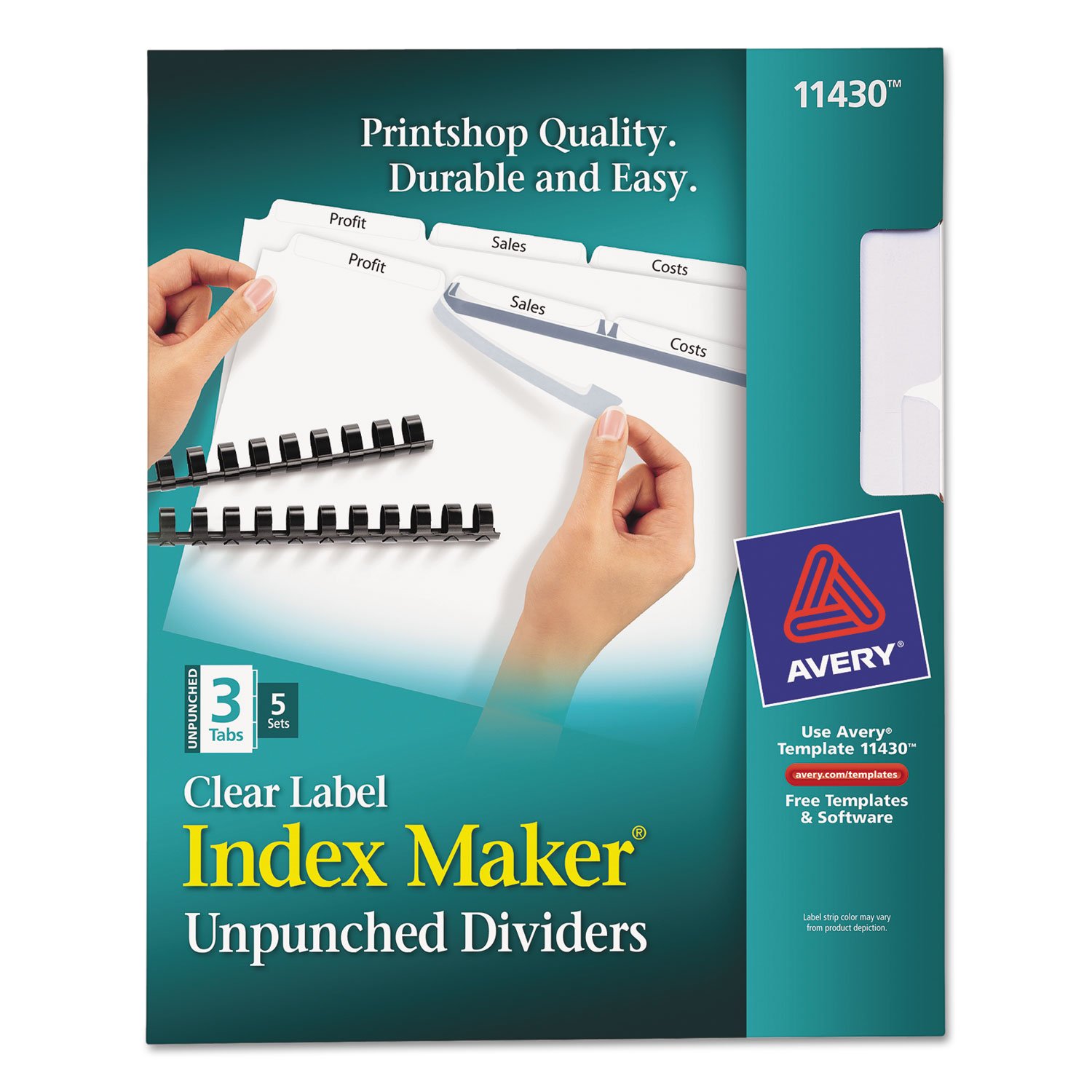 Avery 3-Tab Unpunched Binder Dividers with Clear Label Strips - 5 Sets of White Index Tabs for Easy Printing & Organizing - Perfect for School, Office & Document Filing (11430)