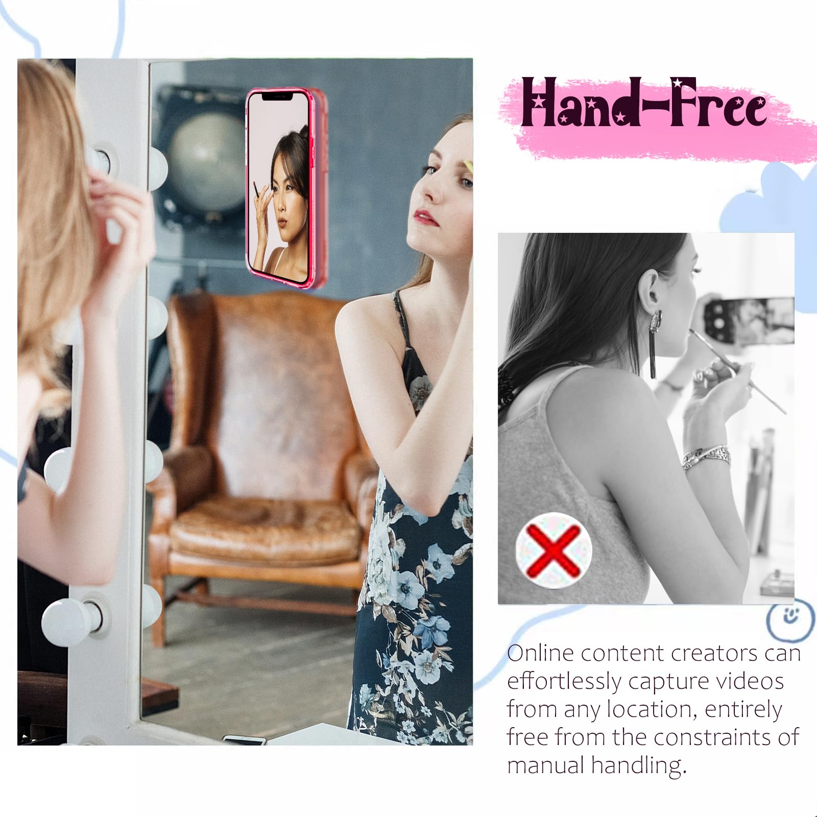 Sticky Silicone Suction Phone Mount Holder - Universal Adhesive Phone Accessory for iPhone, Samsung & Smartphones - Hands-Free Shower Mirror Mount for Selfies, TikTok Videos & Driving (Purple) - Perfect for Bathroom, Car & Home Use