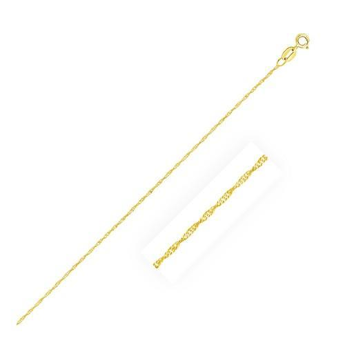 14K Yellow Gold Singapore Chain Necklace 0.8mm Thin 18 Inch - Elegant Layering Piece for Women, Perfect for Daily Wear & Special Occasions