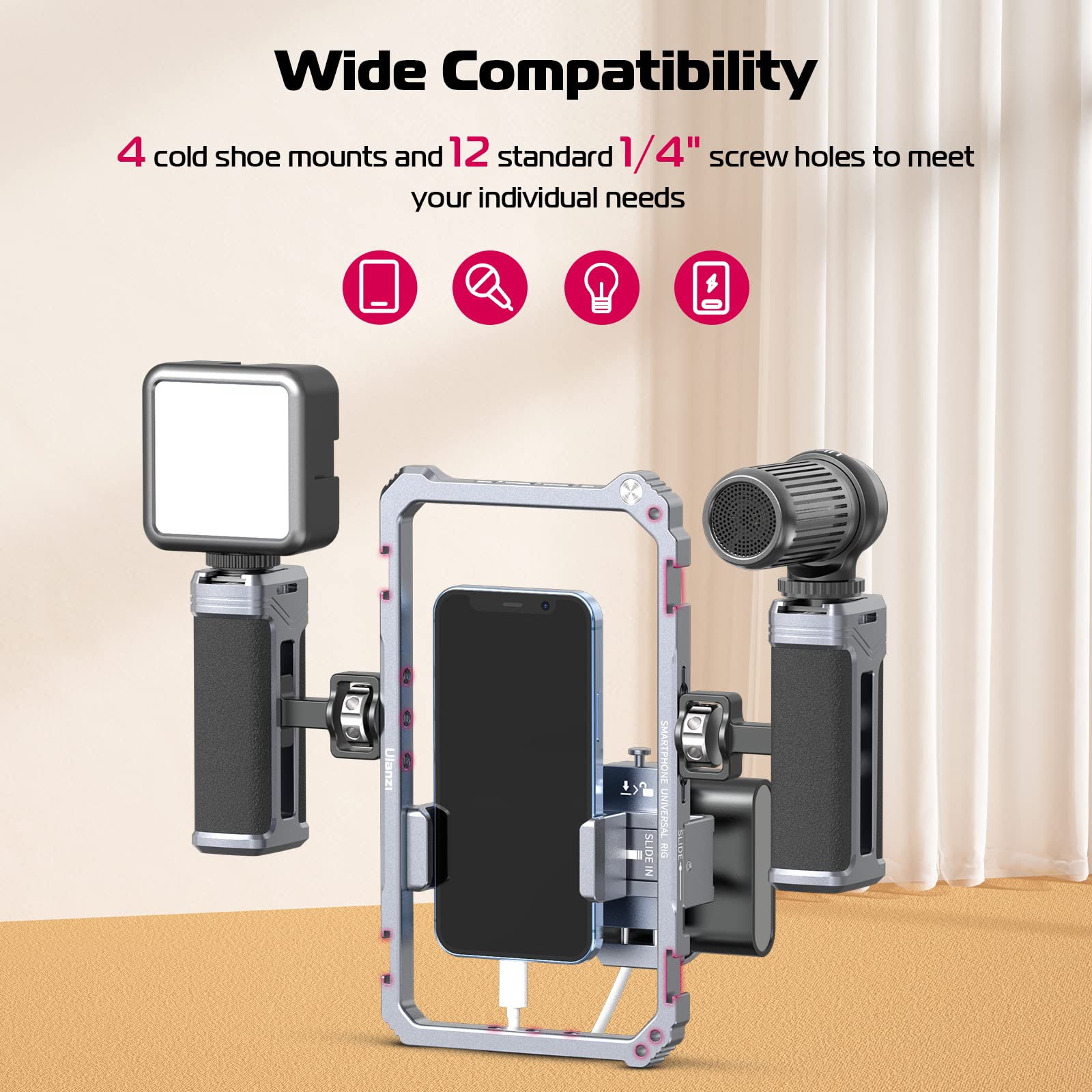 ULANZI Universal Aluminum Phone Video Rig Kit with Handles - Handheld Stabilizer Grip for iPhone 16/15/14/13/12/11/X/8 Plus & Android Smartphones - Perfect for Vlogging, Filmmaking & Content Creation