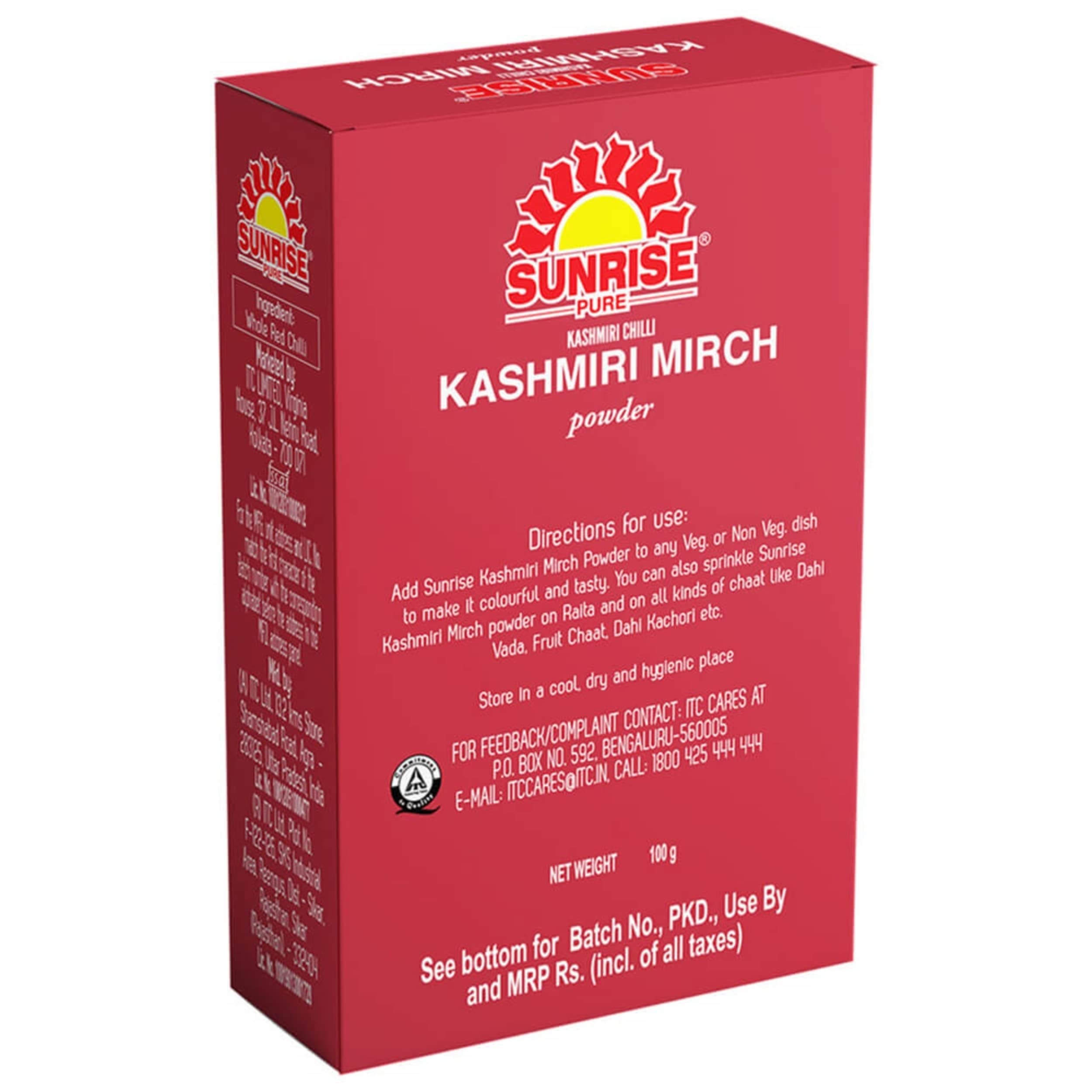 Sunrise Pure Kashmiri Mirch Spice Powder - 100g Pouch | Authentic Kashmiri Chili Powder for Indian Cooking, Curry & BBQ | Perfect for Biryani, Tandoori & Meat Marinades