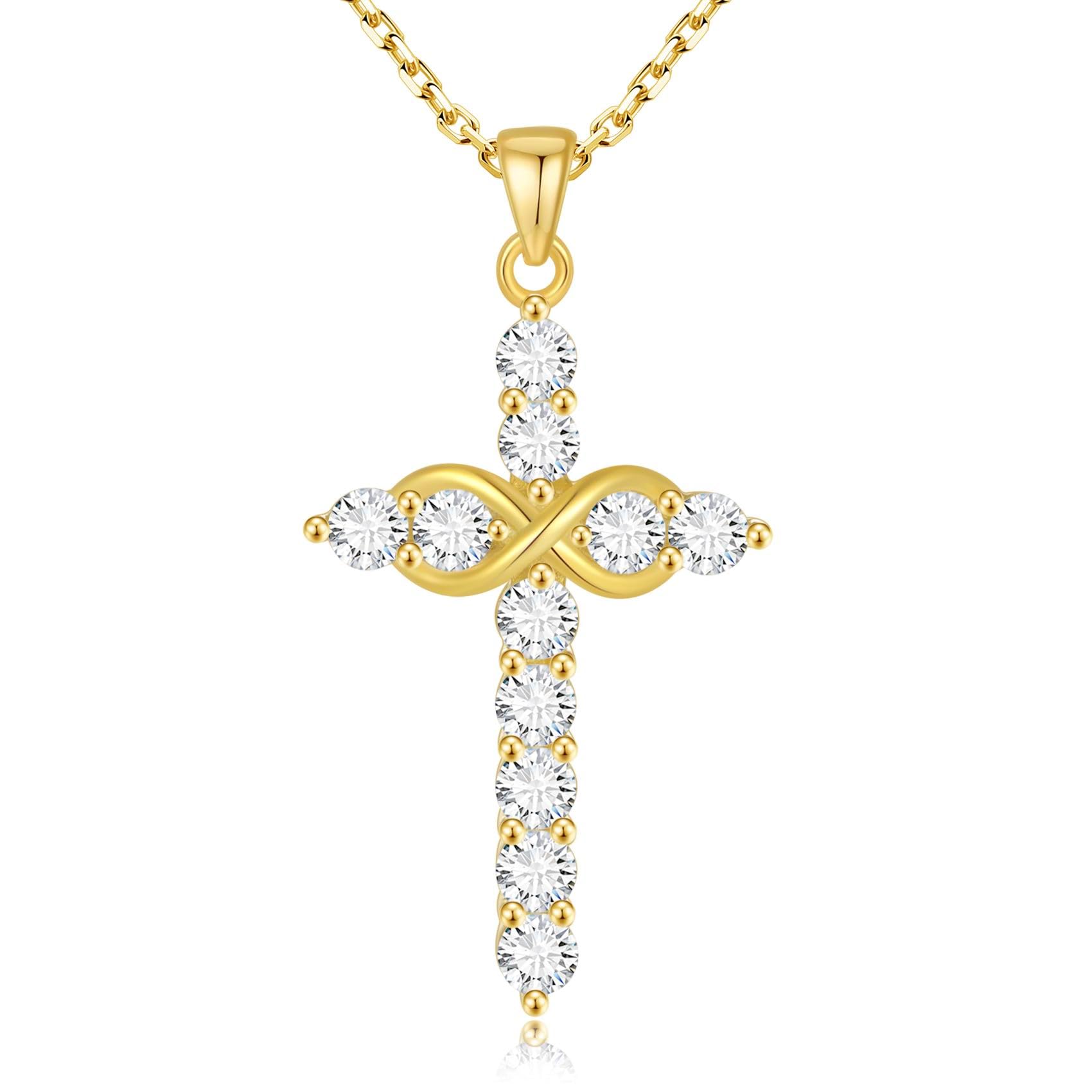 925 Sterling Silver Infinity Cross Necklace for Women - 18K Gold Plated with 5A Cubic Zirconia - Elegant Christian Jewelry for Baptism, Anniversary & Birthday Gifts - Perfect for Church, Weddings & Special Occasions