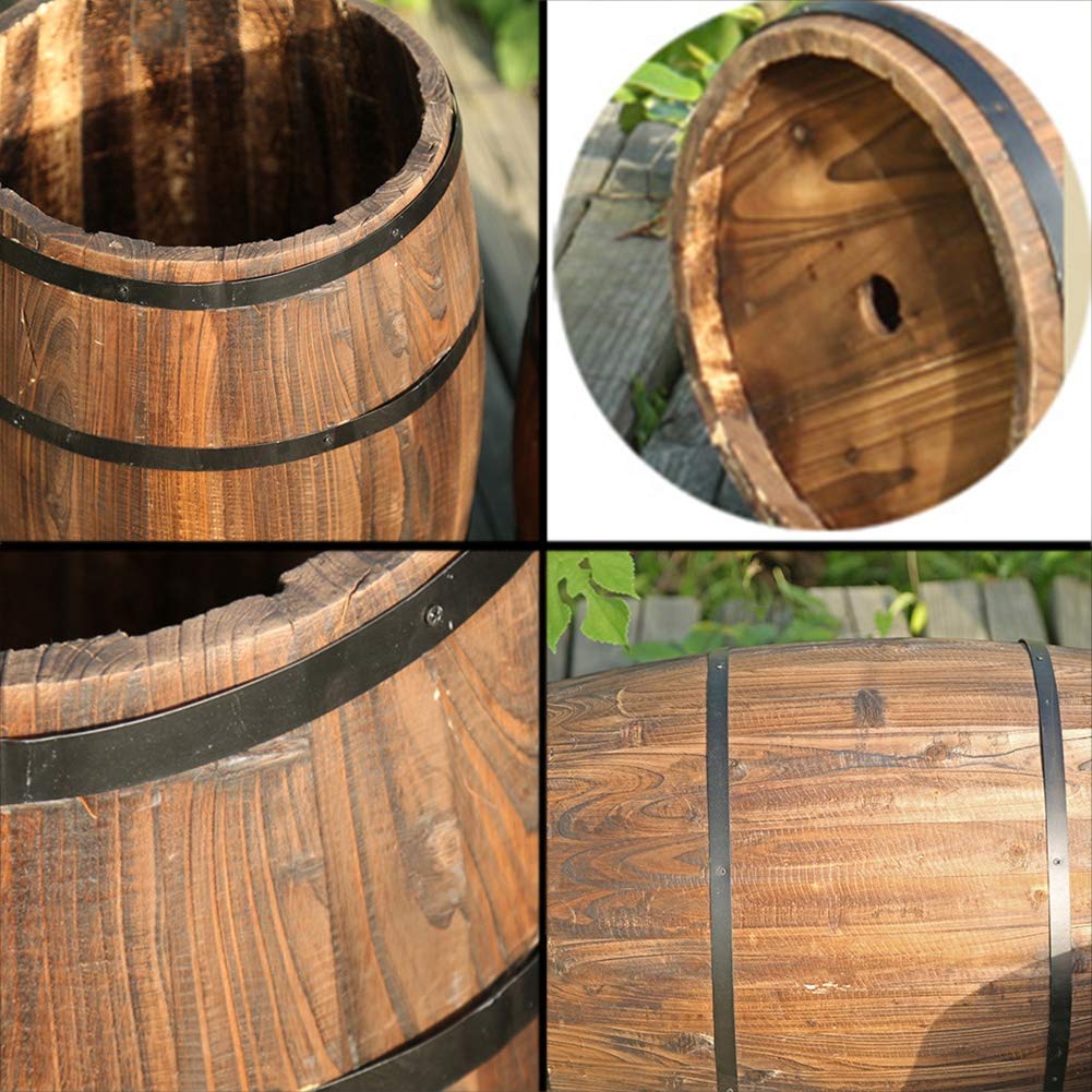GZHENH Half Barrel Flower Planter Pot - Retro Wine Barrel Style Weather-Resistant Garden Decor (30x35cm, Brown) - Perfect for Patio, Balcony & Outdoor Plant Displays