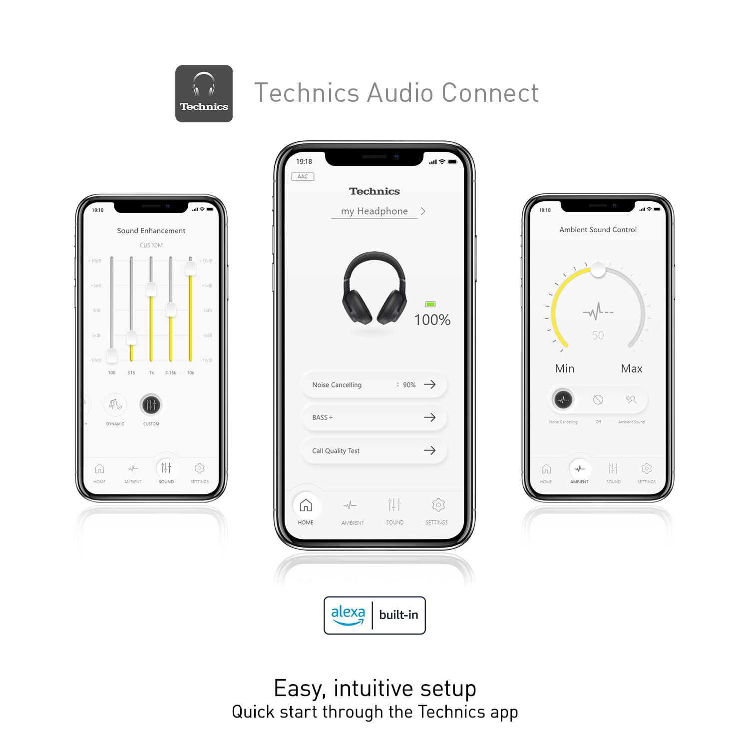 Technics EAHA800EK Premium Noise Cancelling Bluetooth Headphones - 50 Hour Battery Life, Multi-Point Connectivity, Hi-Res Audio, Comfort Fit (Black) - Perfect for Travel, Work & Music Lovers
