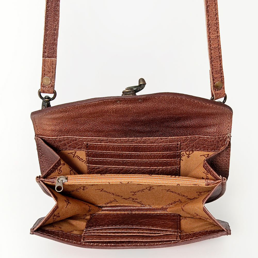 **Genuine Leather Western Handbag for Women - American Darling Hand-Tooled Saddle Blanket Design - Stylish Cowgirl Purse for Rodeo, Country Outfits & Everyday Use**