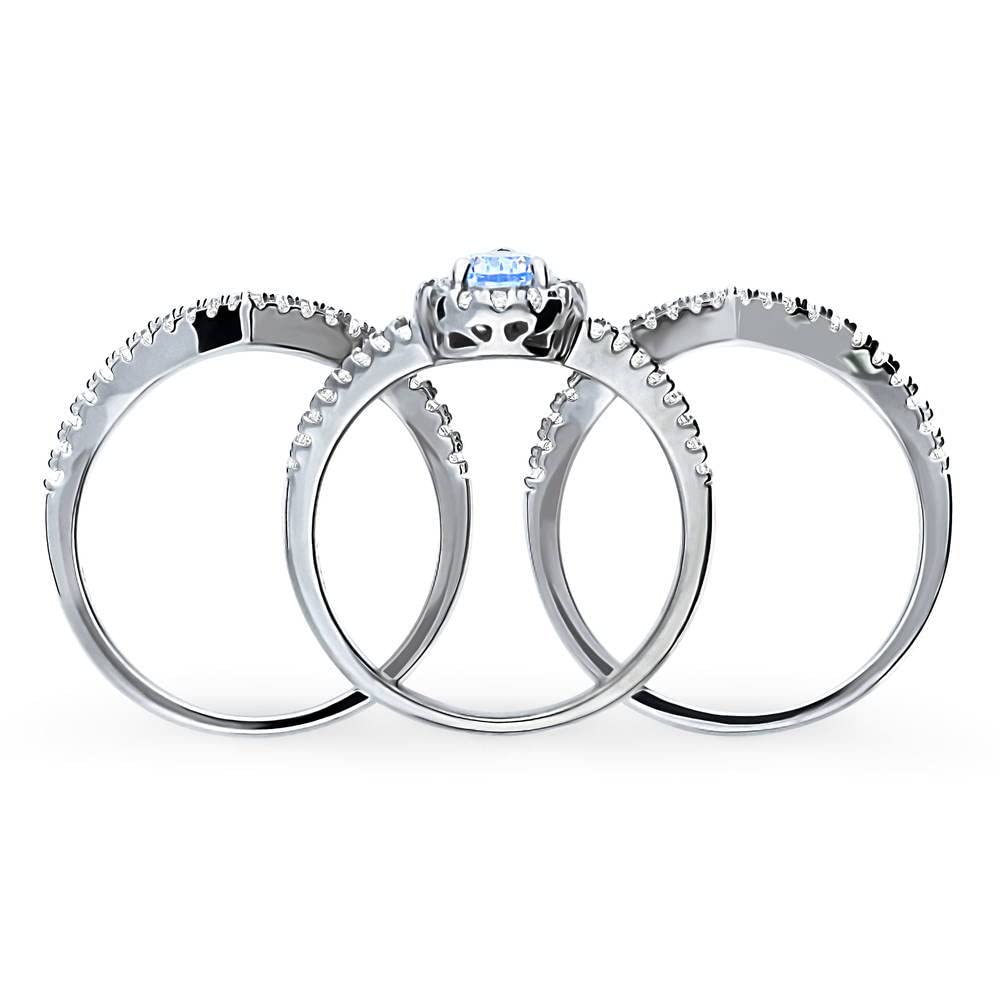 BERRICLE Sterling Silver Halo Wedding Engagement Ring Set - Blue Pear Cut Cubic Zirconia CZ Wishbone Split Shank Ring for Women, Rhodium Plated, Size 4-10 | Perfect for Proposals, Anniversaries & Bridal Jewelry Gifts