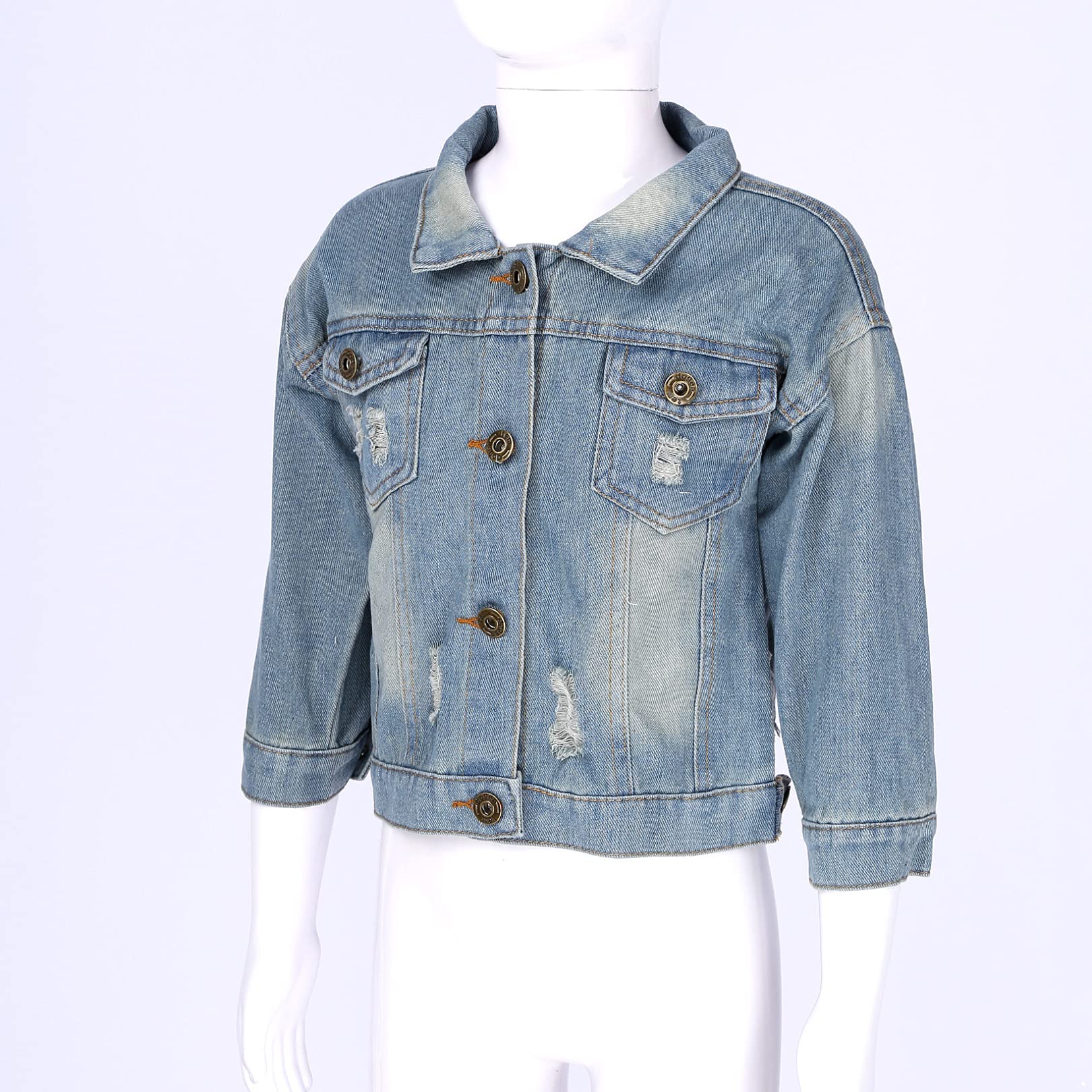 EasyForever Boys' Western Style Ripped Denim Jacket - Distressed Long Sleeve Button Up Jean Coat for Kids | Perfect for School, Outdoor Adventures & Casual Wear