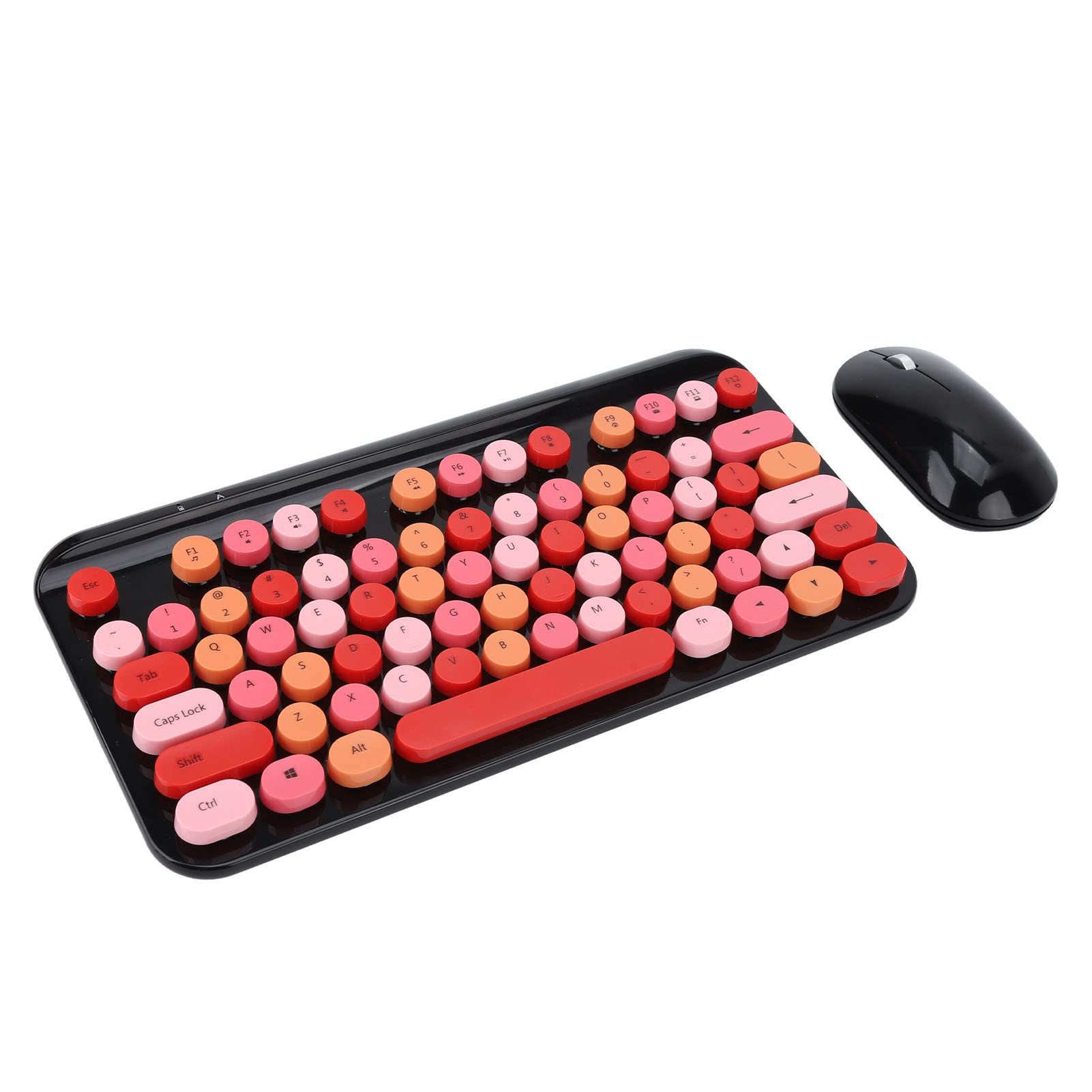 Retro 75-Key USB Keyboard and Mouse Combo - 2.4GHz Wireless Ergonomic Typewriter Style Keyboard with Silent Keys for PC, Laptop, Computer - Mixed Red & Black - Perfect for Office, Gaming, and Typing Enthusiasts