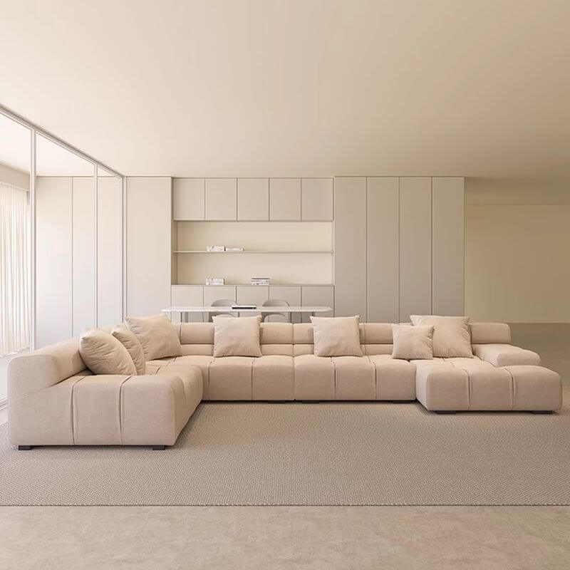 Modern L-Shaped Sectional Sofa with Armrests - Tan Fabric Living Room Couch for Small Spaces | Perfect for Apartments, Lofts & Cozy Family Rooms
