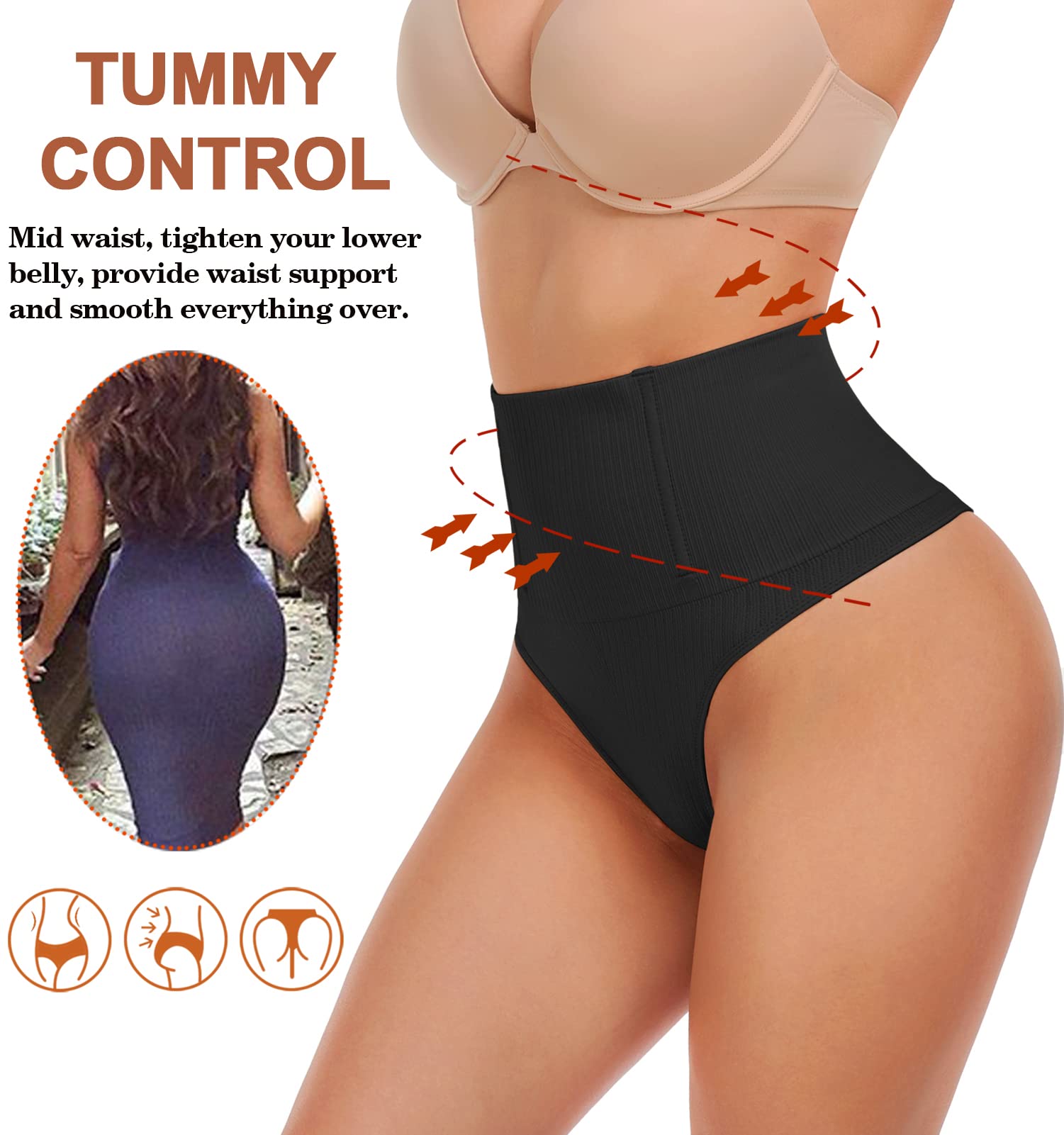 Jenbou Tummy Control Thong Shapewear for Women - Seamless Butt Lifter Panties & Body Shaper Underwear | Slimming Girdle for Everyday Wear, Special Occasions & Postpartum Recovery