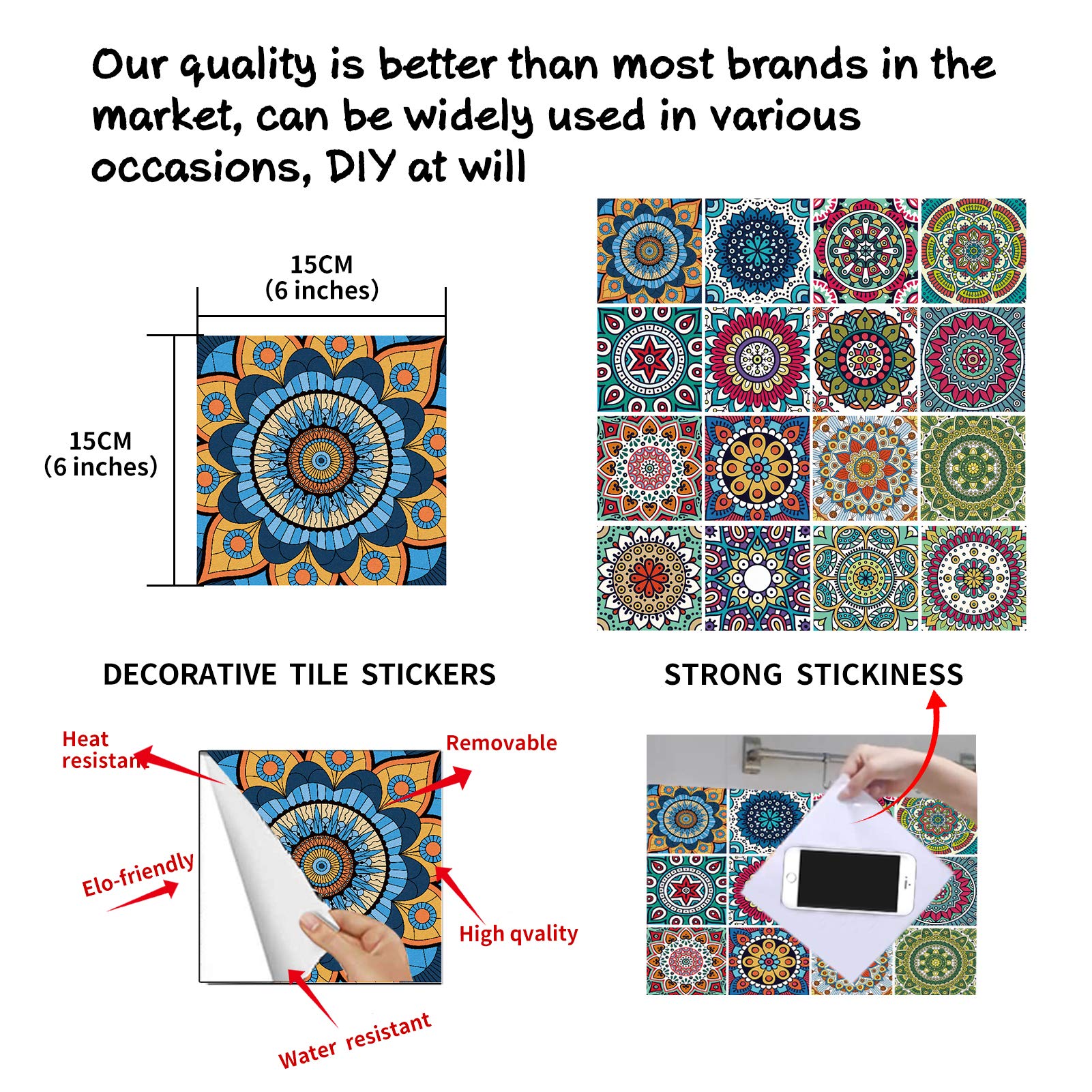 Kakofaci Peel and Stick Tile Stickers - 16 Pcs (6x6 Inch) Self-Adhesive Vinyl Backsplash for Kitchen, Bathroom & Home Decor | Easy DIY Wall Tile Upgrade for Countertops, Cabinets & Furniture