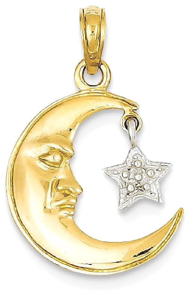 14K Solid Two-Tone Gold Crescent Moon & Star Pendant Necklace - Celestial Jewelry for Women - Perfect for Everyday Wear, Gifts & Special Occasions